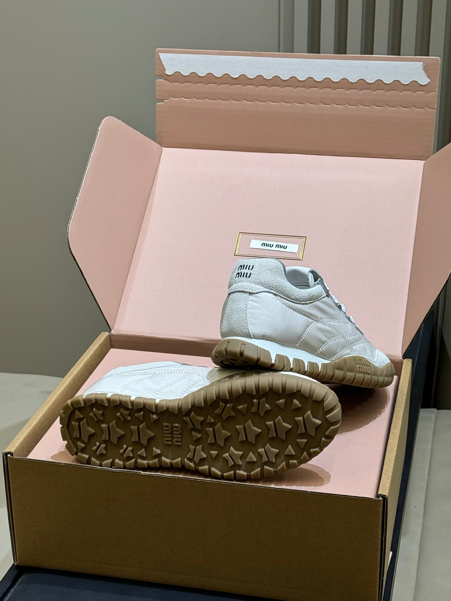 Miu Miu 2026 Tyre Sneaker White Grey Leather Suede 621351