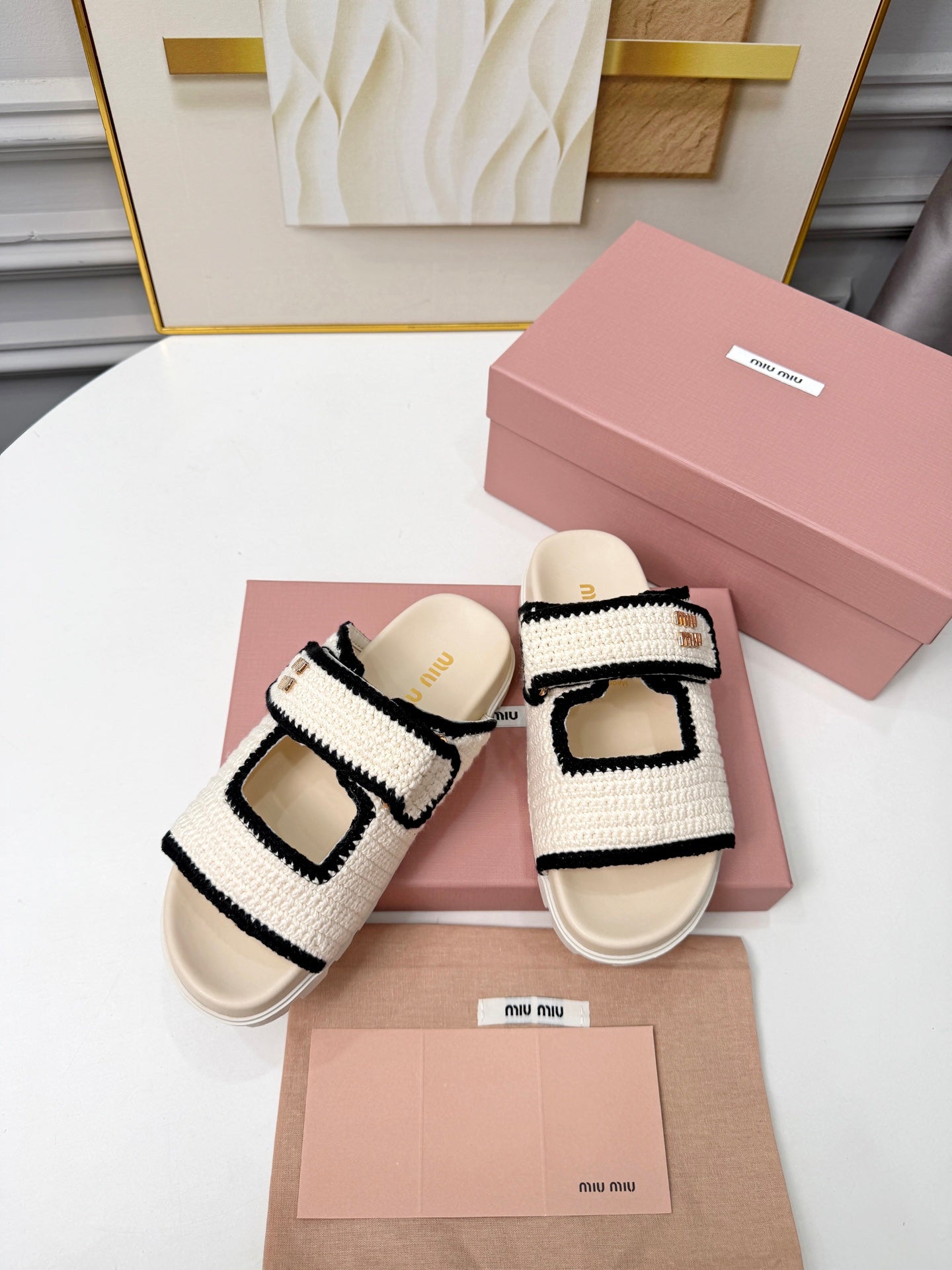 Miumiu 2026 Double-Strap Slides Crochet 935592
