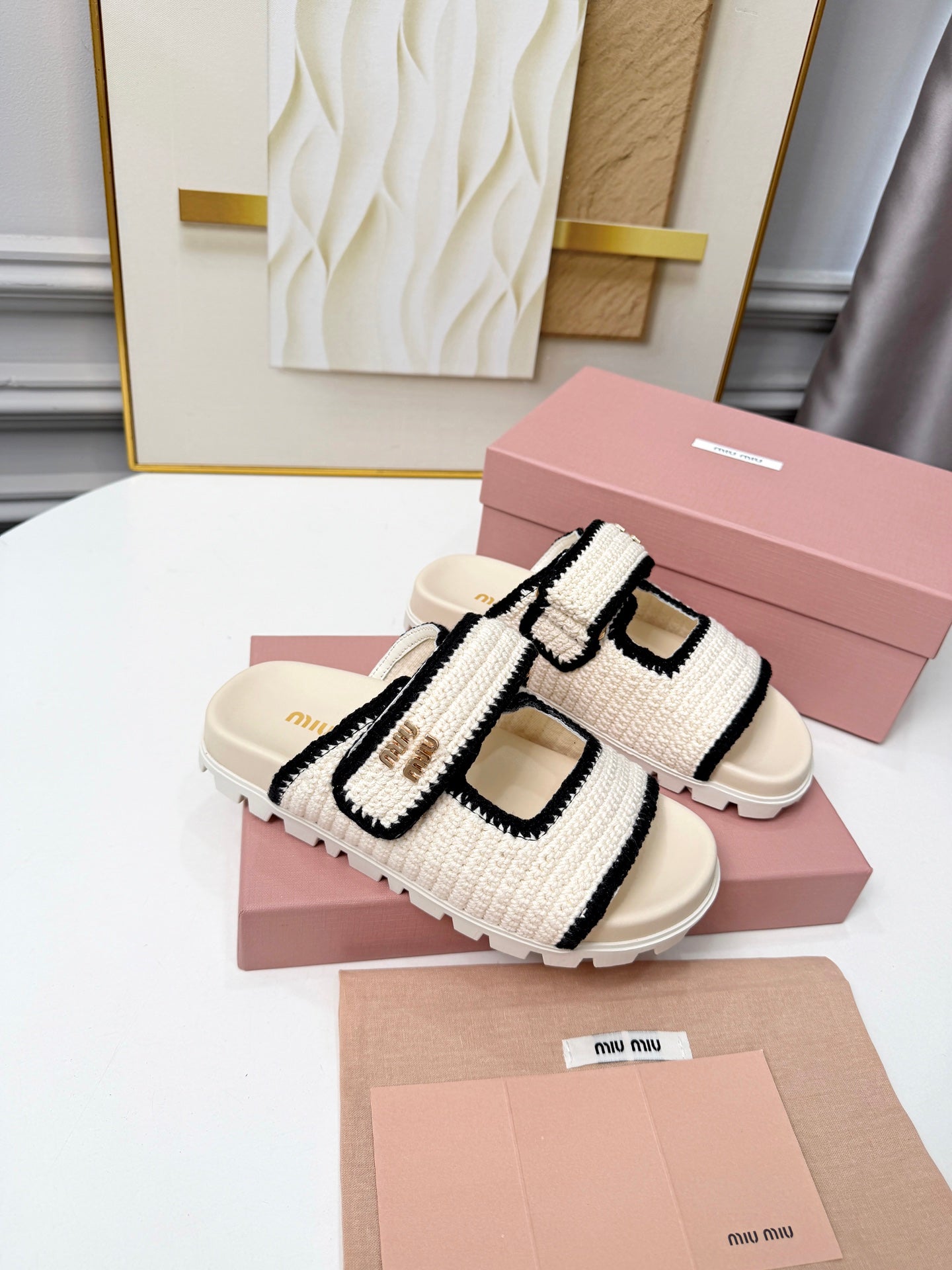 Miumiu 2026 Double-Strap Slides Crochet 935592