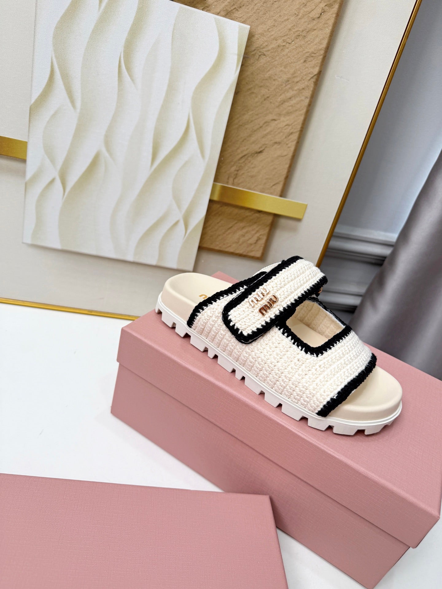 Miumiu 2026 Double-Strap Slides Crochet 935592