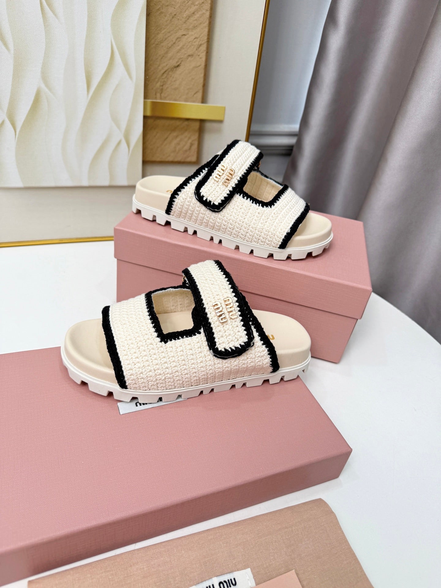 Miumiu 2026 Double-Strap Slides Crochet 935592