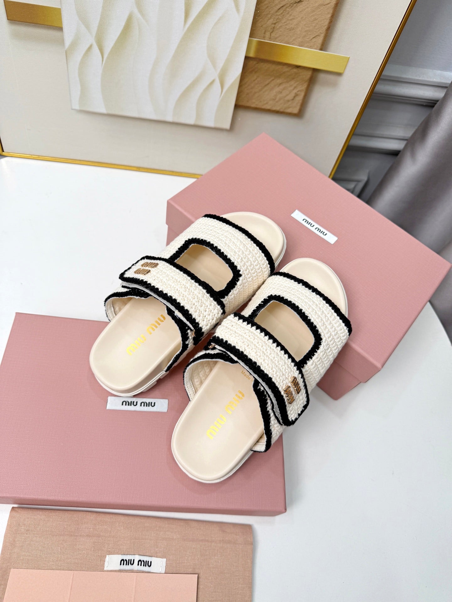 Miumiu 2026 Double-Strap Slides Crochet 935592