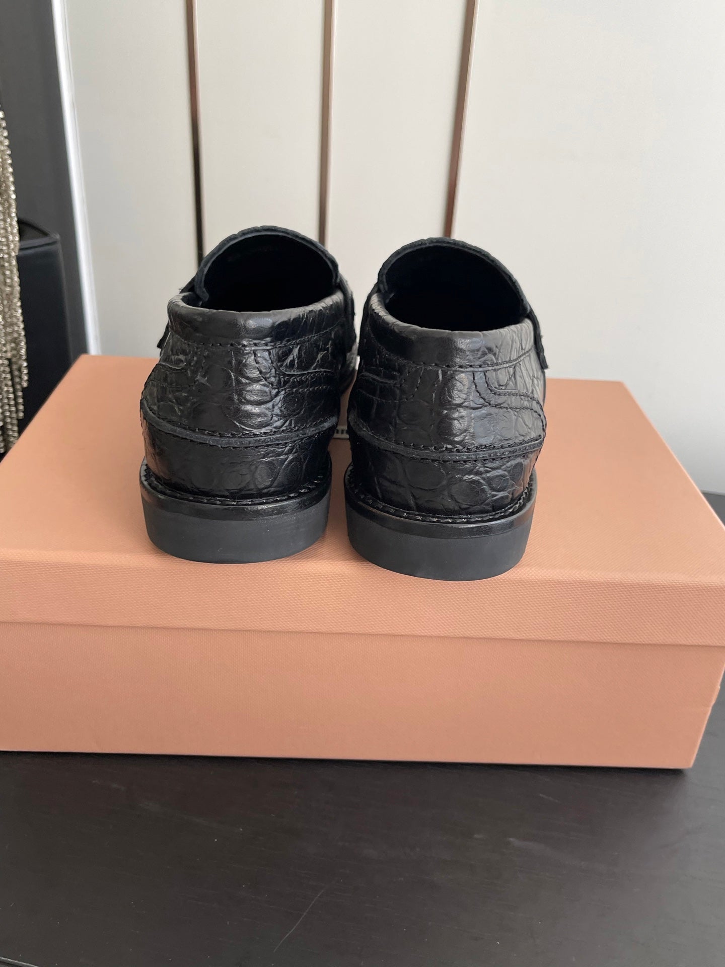 MIU 26 Casual Loafers Black Crocodile Embossed Calfskin 631625