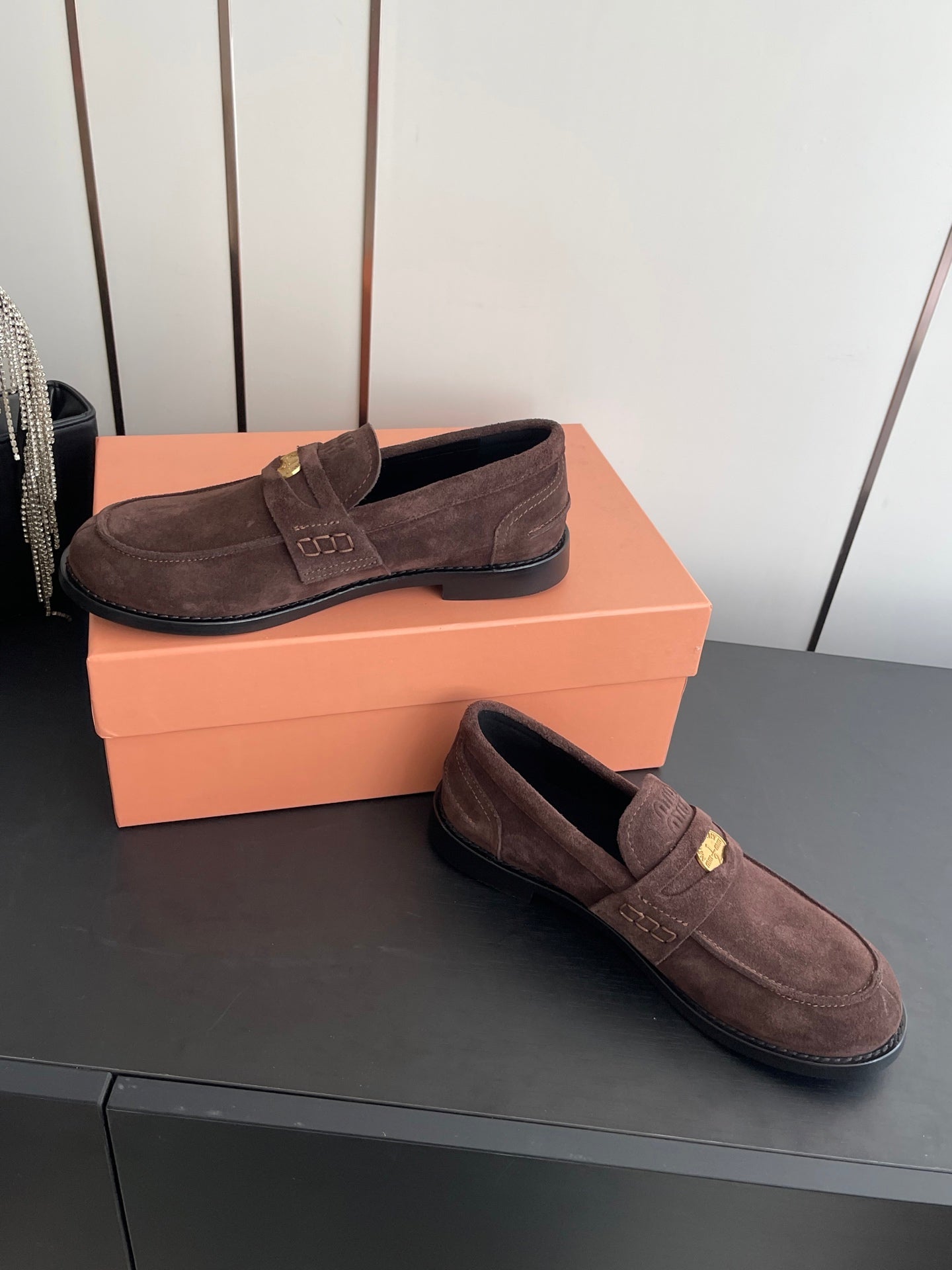 MIU 26 Casual Loafers Dark Brown Suede 631624