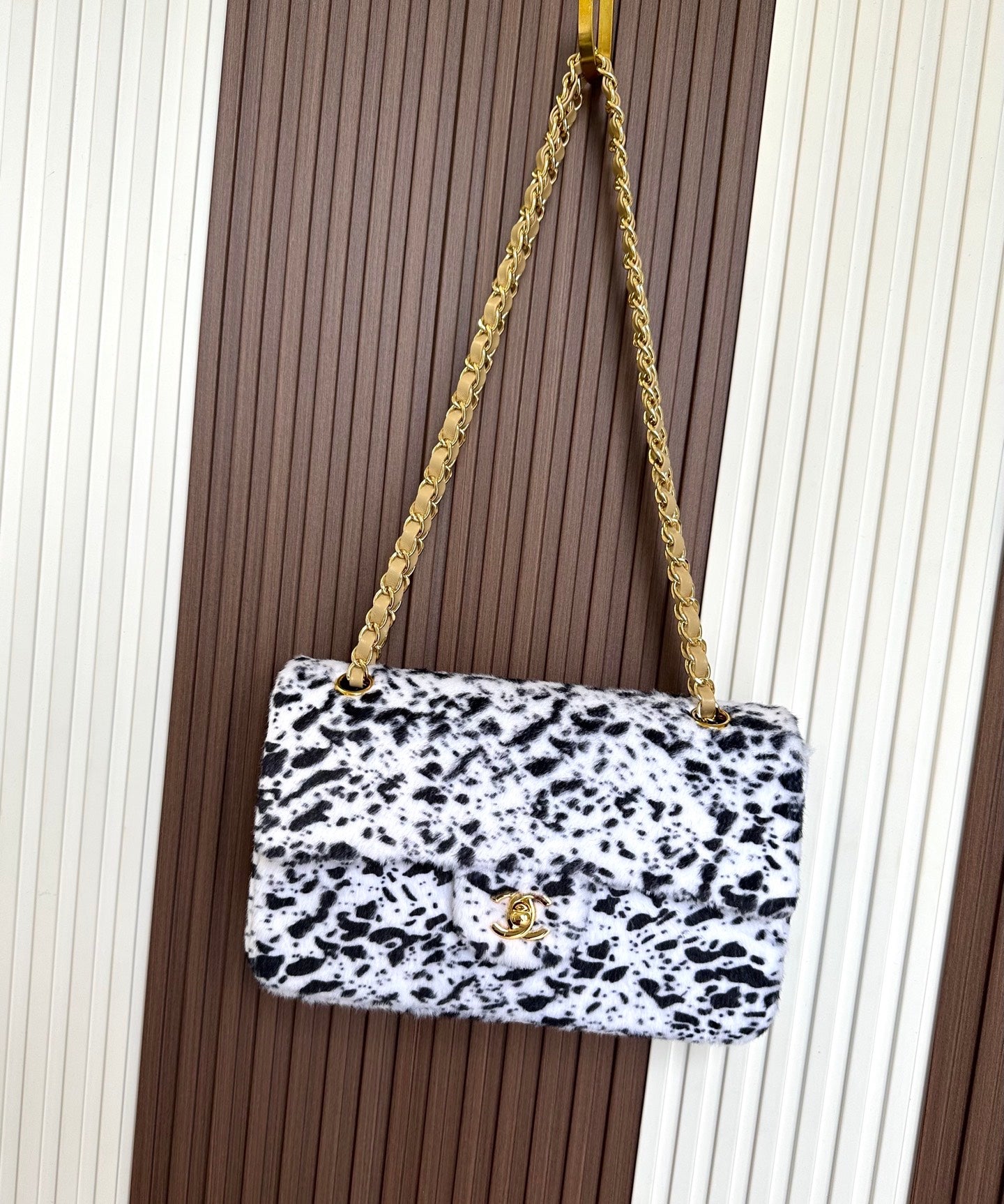 Chanel 2026 Leopard Print Flap Bag White Black Ponyhair Leather
