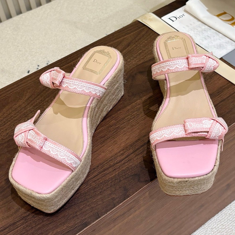 Dior 2026 Dentelle Wedge Sandals 100mm Fabric 988343
