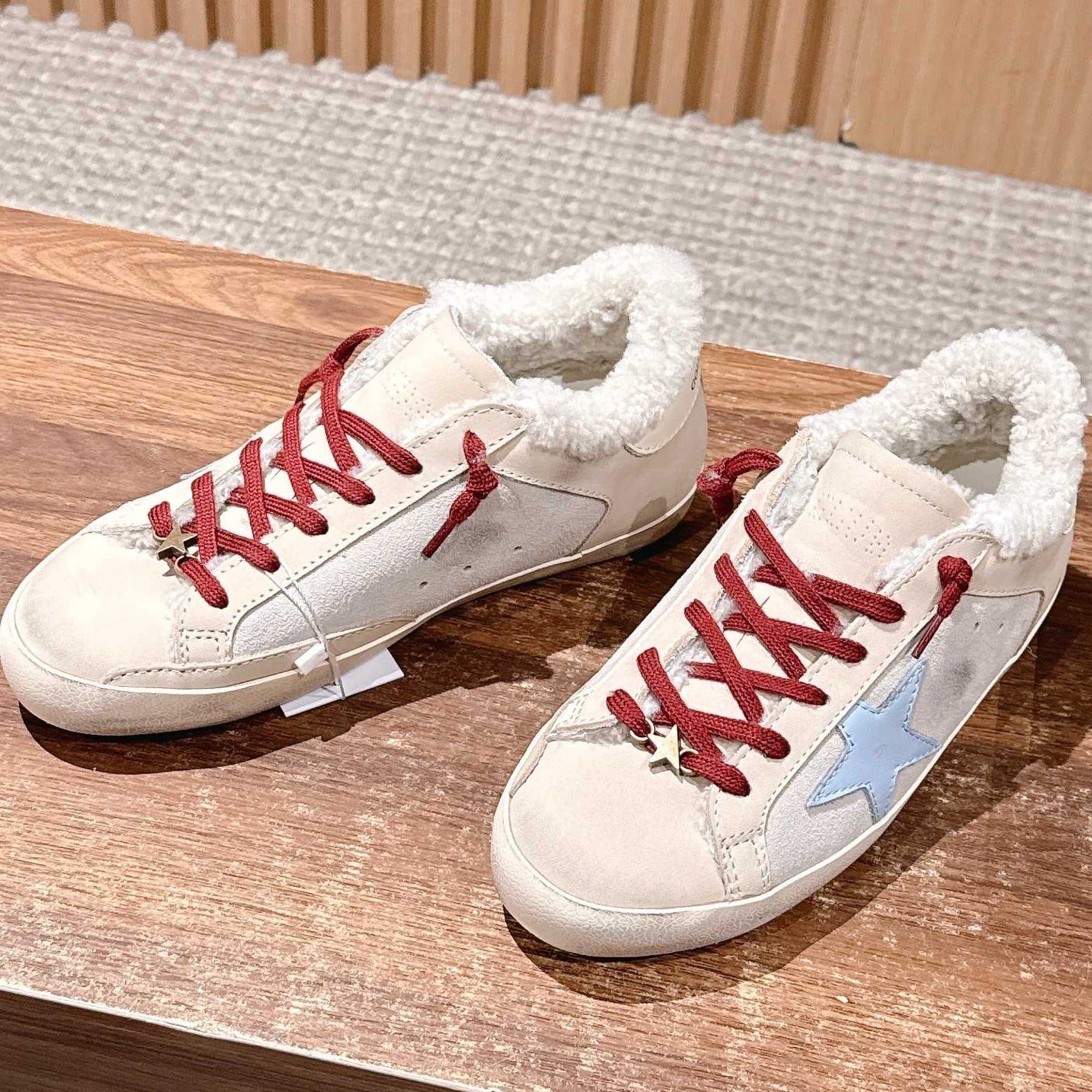 Golden Goose 2025 Wool-Lined Dirty Sneaker Beige Red mix Blue Suede 444267