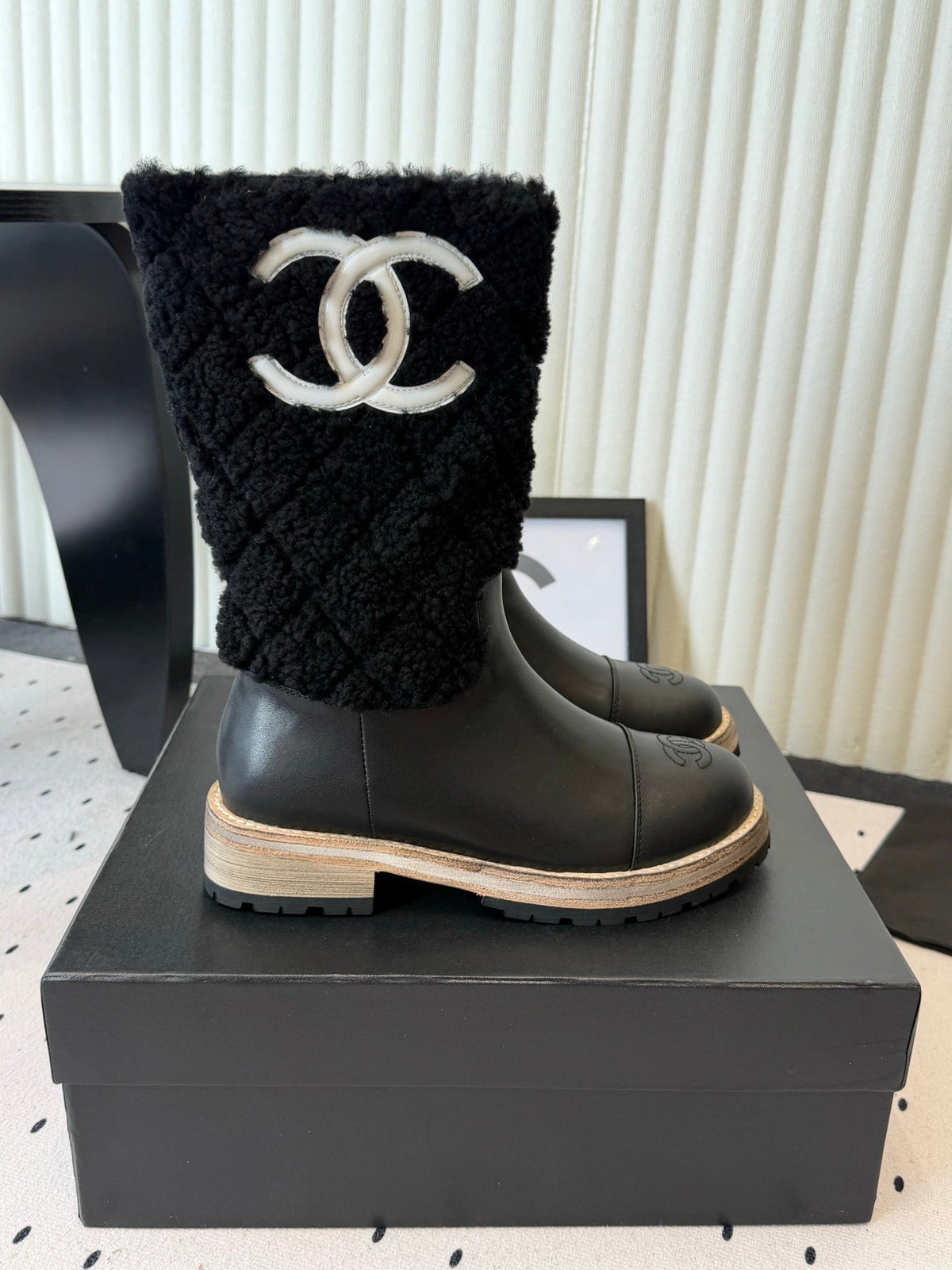 Chanel 2026 Quilted Mid-Calf Boots Suede Leather Wool 189919