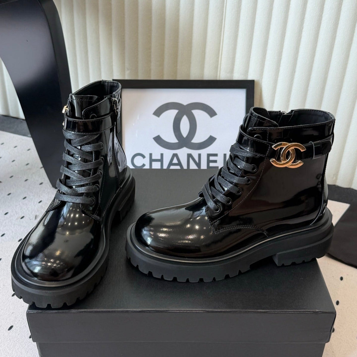 Chanel 2026 Lace Up Combat Boots Suede Leather 189927
