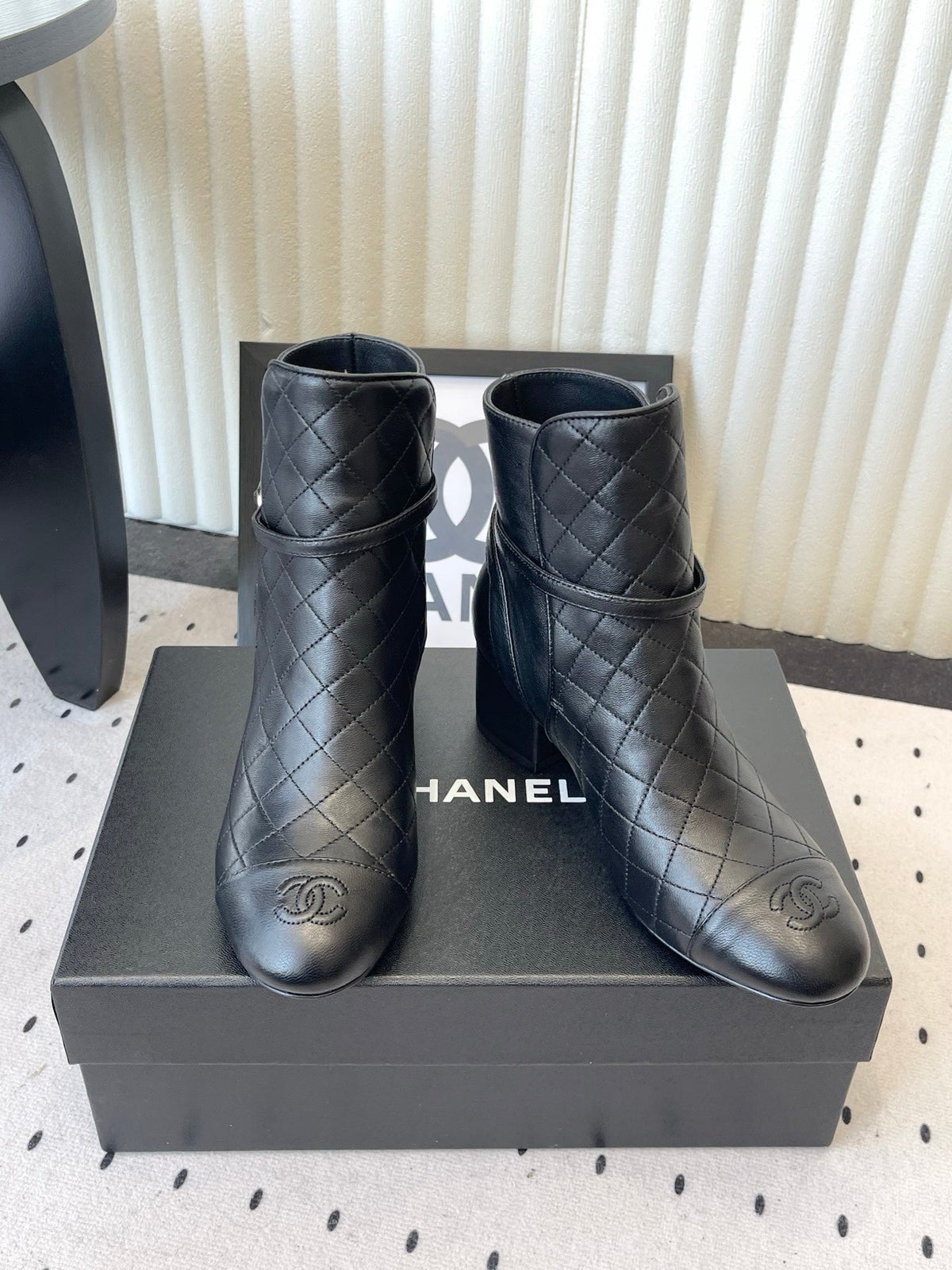 Chanel 2026 Buckle Straps Quilted Ankle Boots 50mm Leather 190012