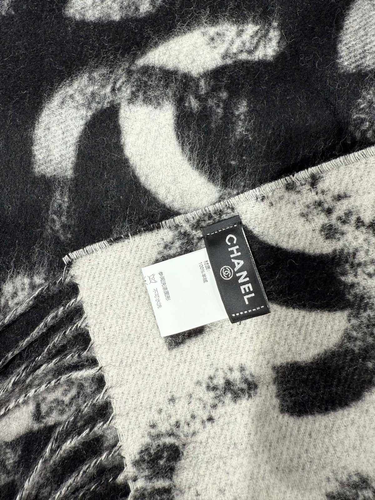 Chanel 2026 Monogram Scarf 200cm Black Cashmere 195606