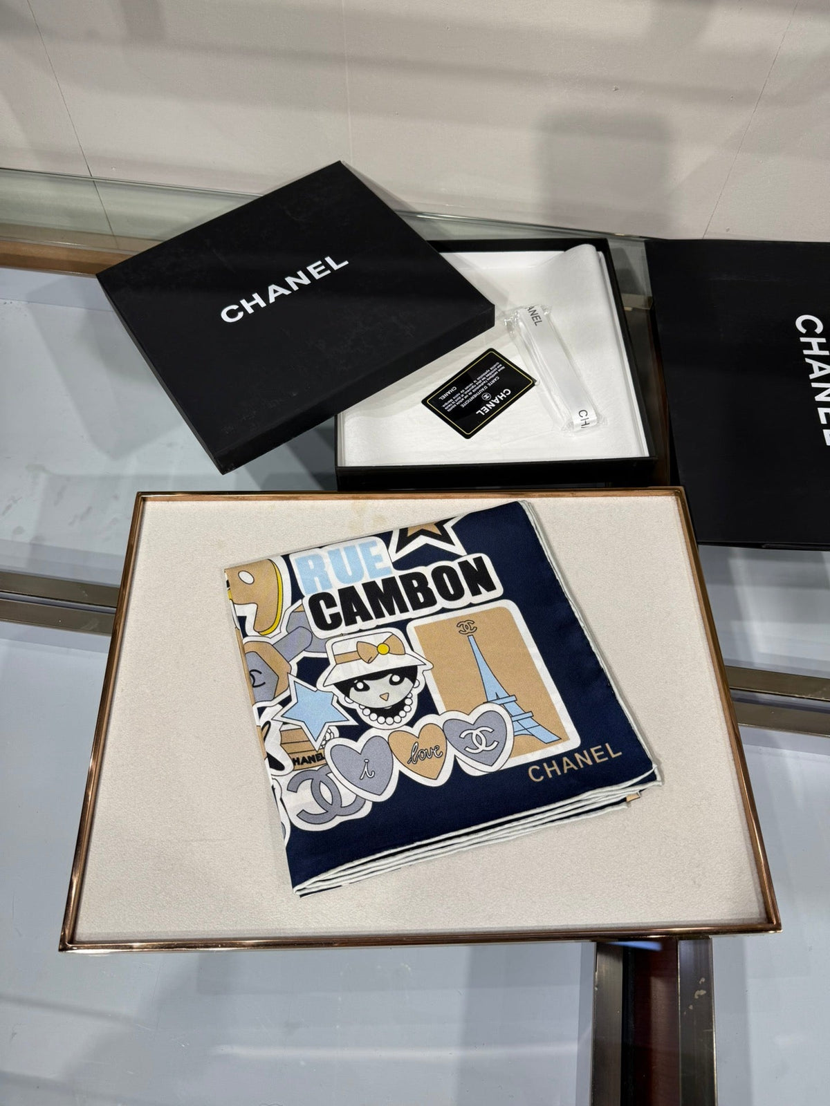 Chanel 2026 Reversible Scarf 90cm Navy Bue Silk 198160