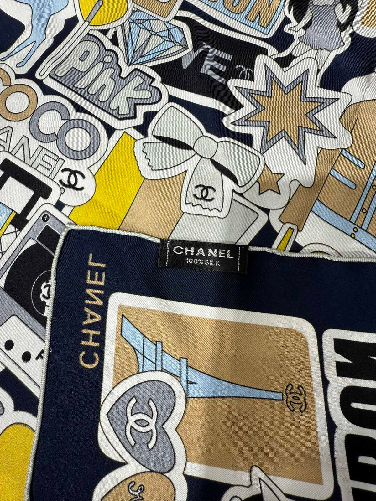 Chanel 2026 Reversible Scarf 90cm Navy Bue Silk 198160