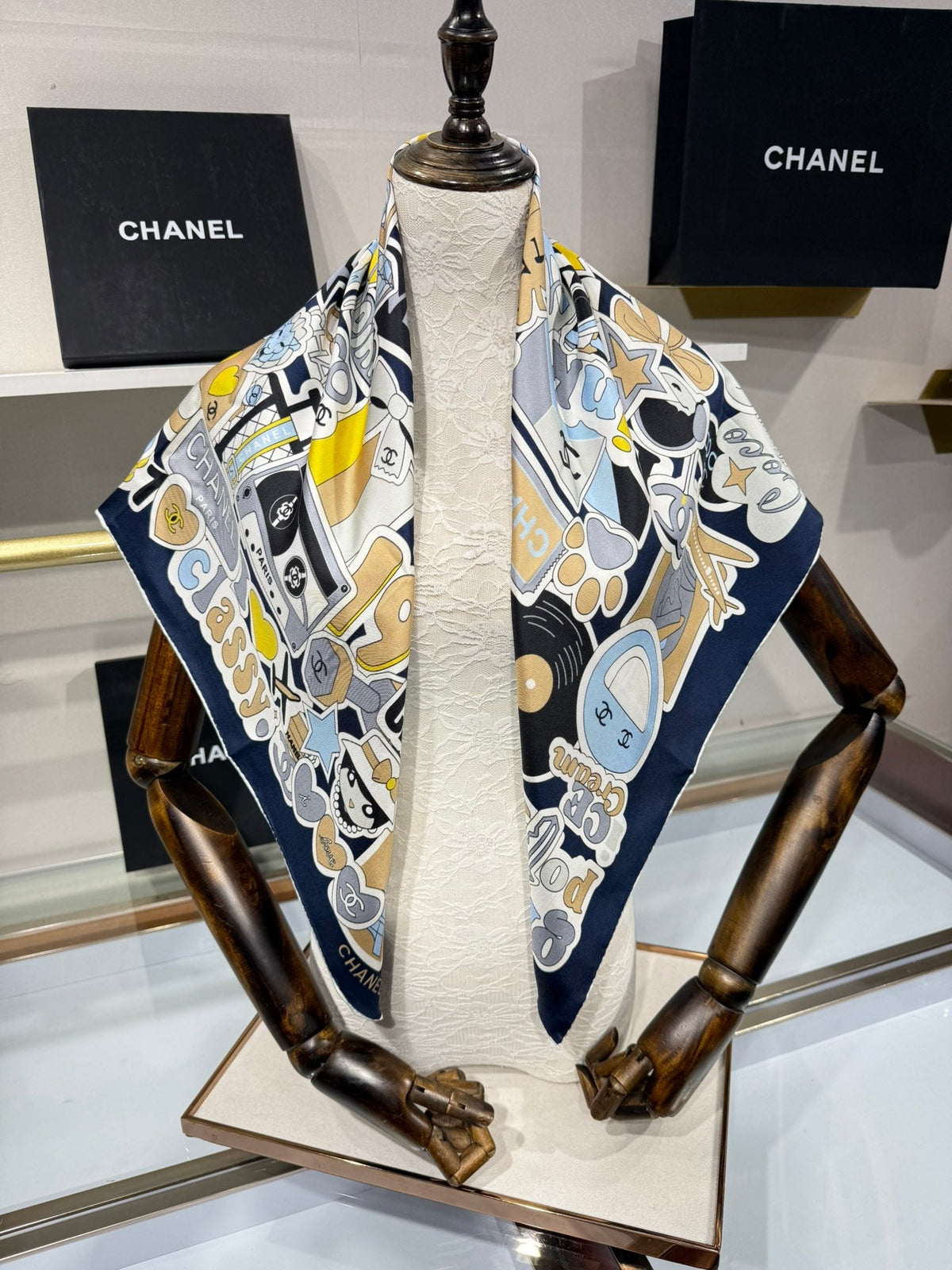 Chanel 2026 Reversible Scarf 90cm Navy Bue Silk 198160