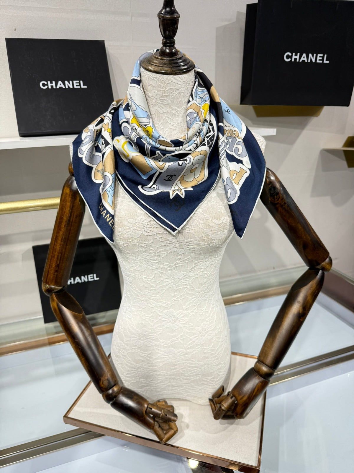 Chanel 2026 Reversible Scarf 90cm Navy Bue Silk 198160