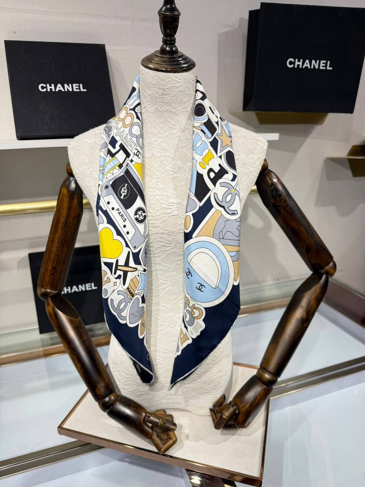 Chanel 2026 Reversible Scarf 90cm Navy Bue Silk 198160
