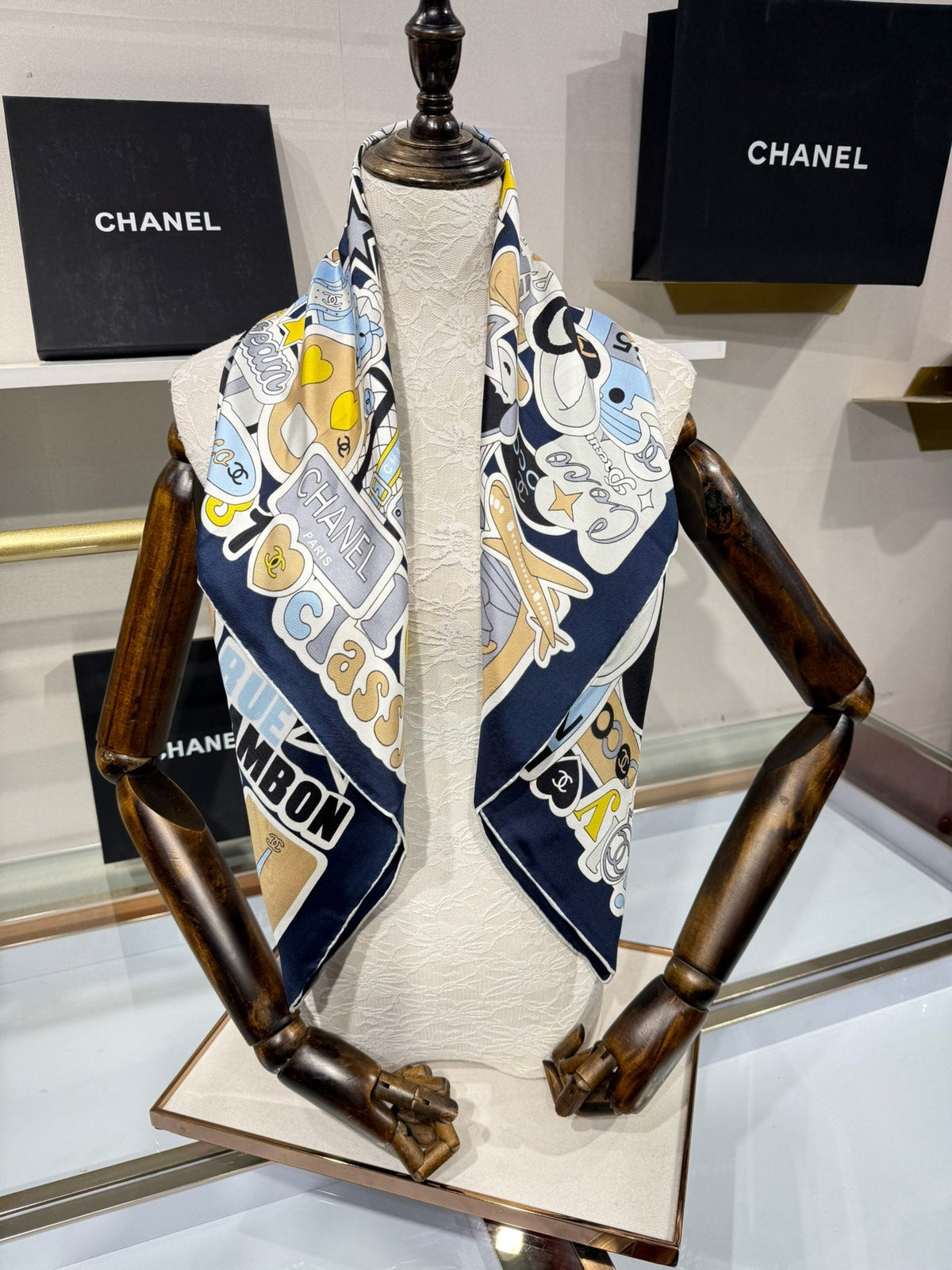 Chanel 2026 Reversible Scarf 90cm Navy Bue Silk 198160