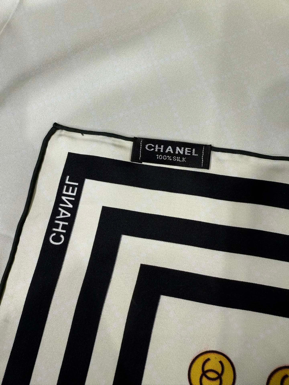 Chanel 2026 Pinstripe Scarf 90cm Black White Silk 209010
