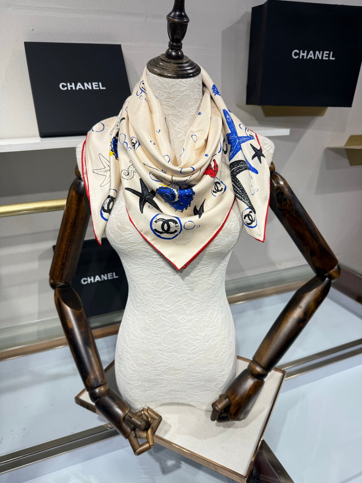 Chanel 2026 Coco Beach Scarf 90cm White Twill Silk 211474