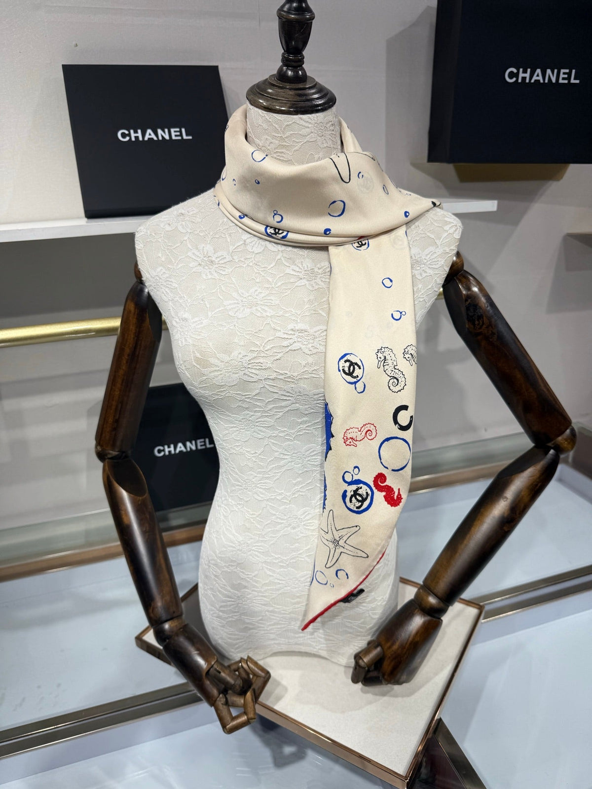 Chanel 2026 Coco Beach Scarf 90cm White Twill Silk 211474