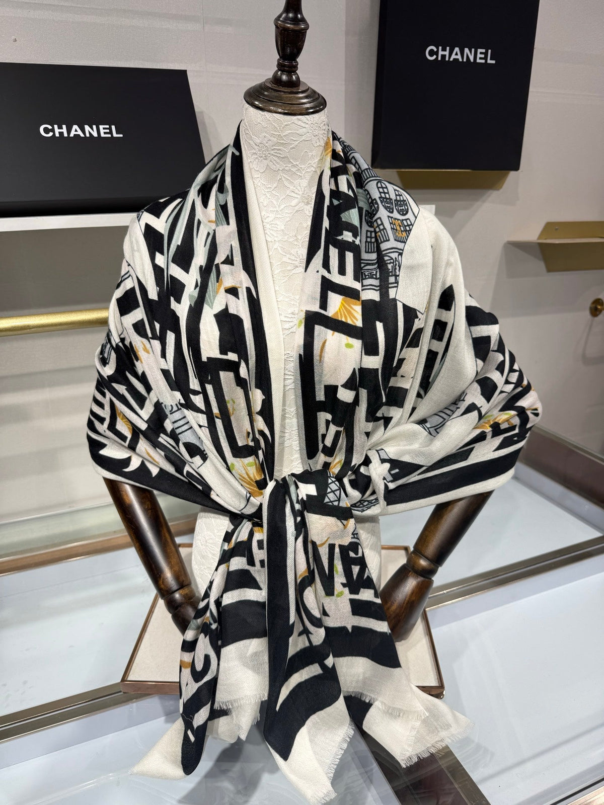 Chanel 2026 Architectural Motif Scarf 200cm Cashmere 213271