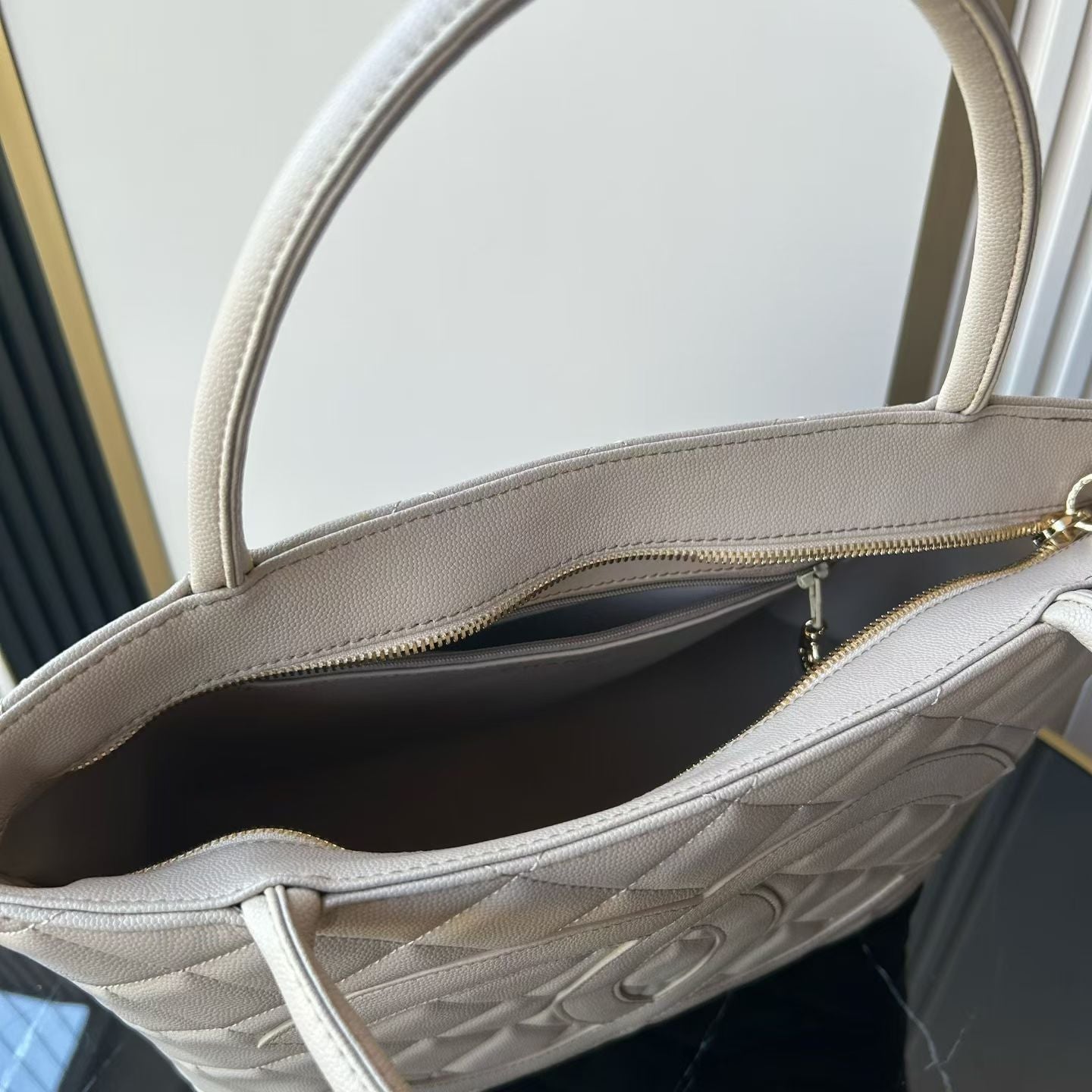 Chanel 2026 Medallion Tote Bag 30cm Light Grey Caviar Cowhide