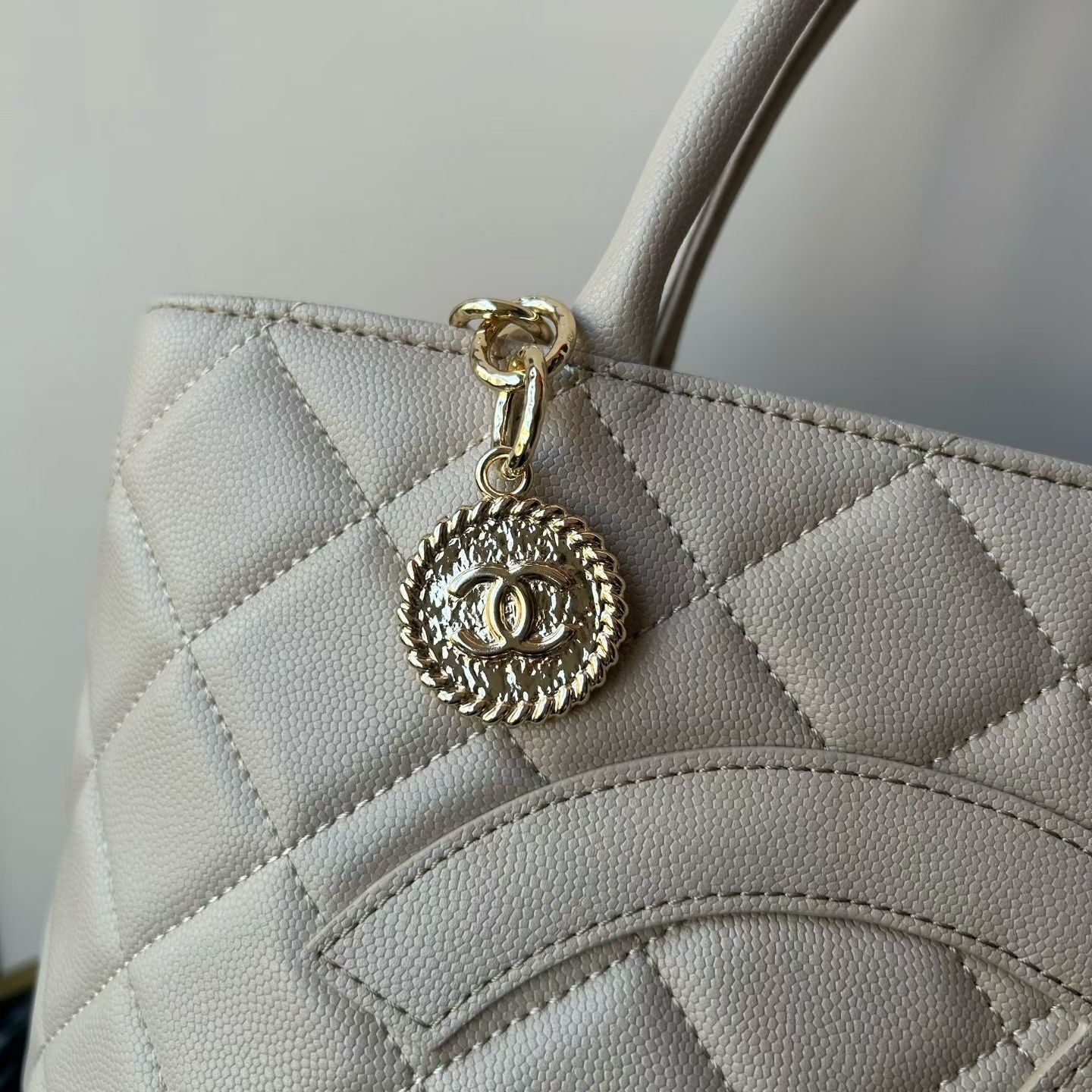 Chanel 2026 Medallion Tote Bag 30cm Light Grey Caviar Cowhide