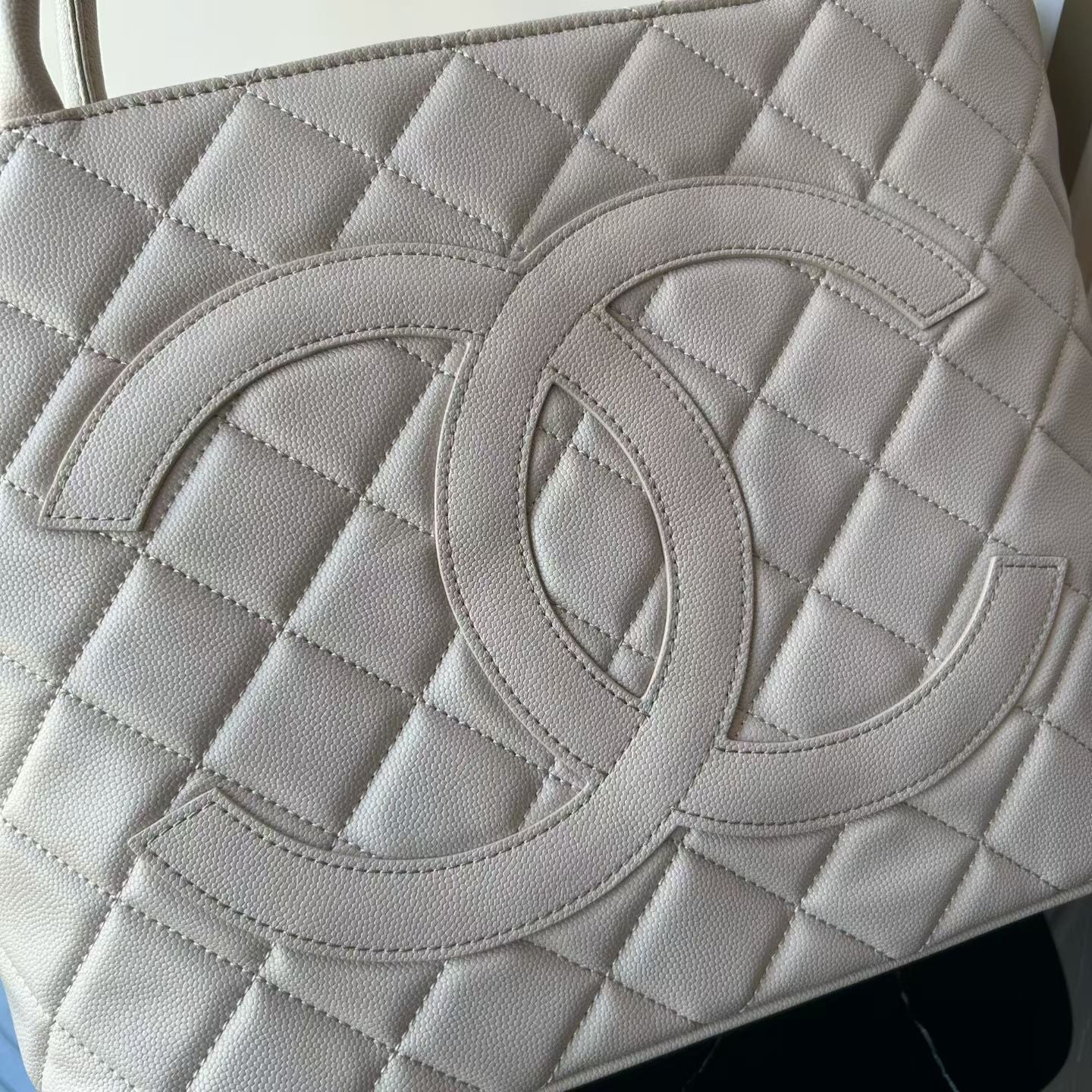 Chanel 2026 Medallion Tote Bag 30cm Light Grey Caviar Cowhide