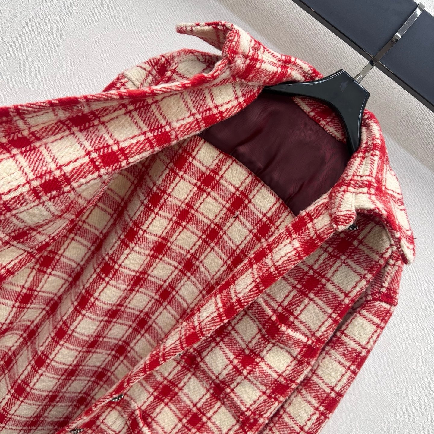Chanel 2026 Checkered Jacket Red White Wool 418457