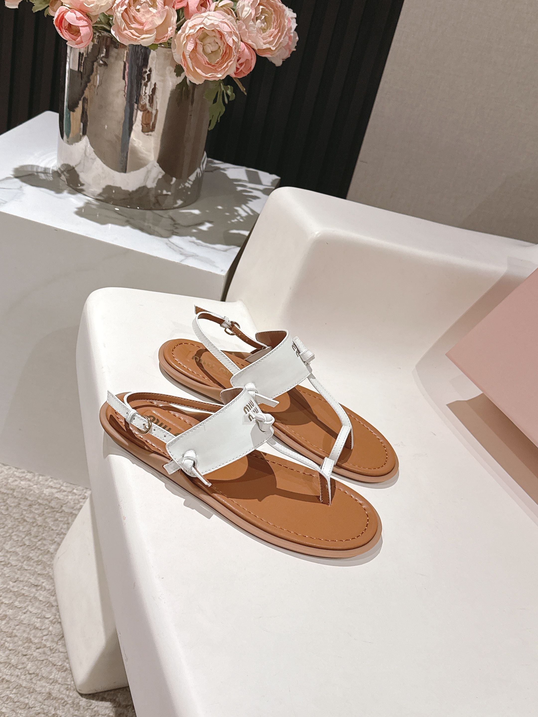 Miu Miu 2026 Sandal with Strap Brown White Leather 620679