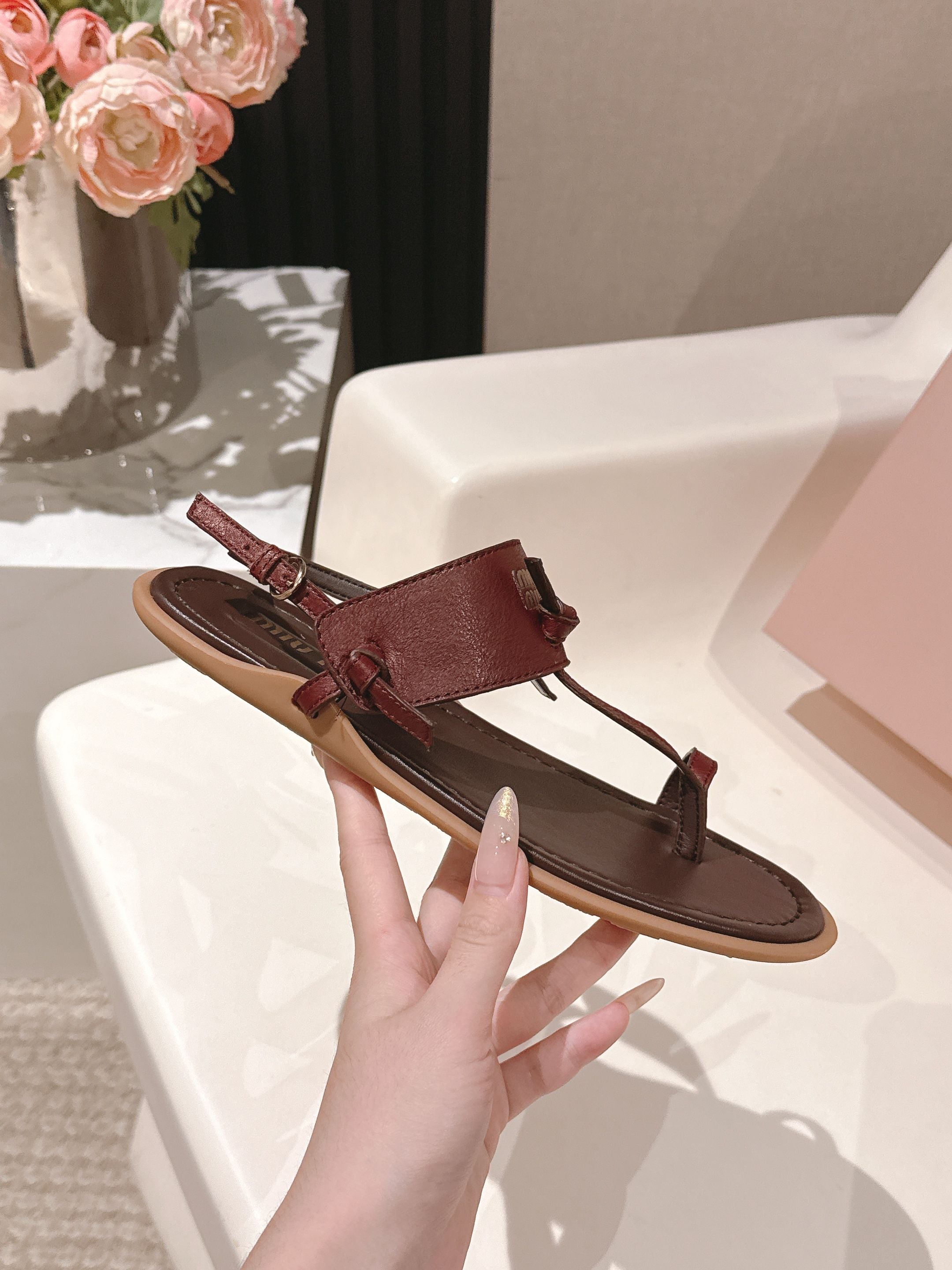 Miu Miu 2026 Sandal with Strap Red Chocolate Leather 620680