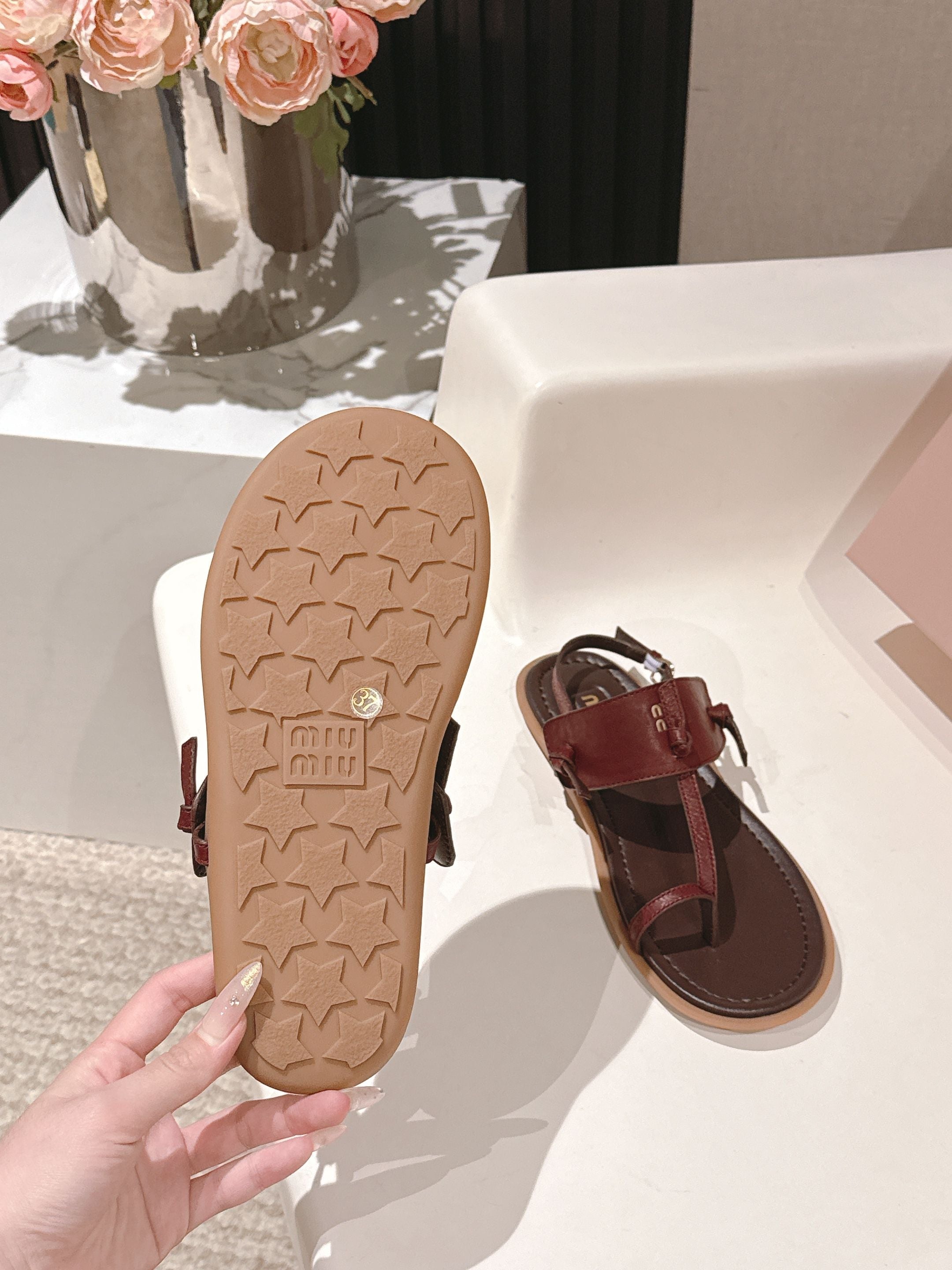 Miu Miu 2026 Sandal with Strap Red Chocolate Leather 620680