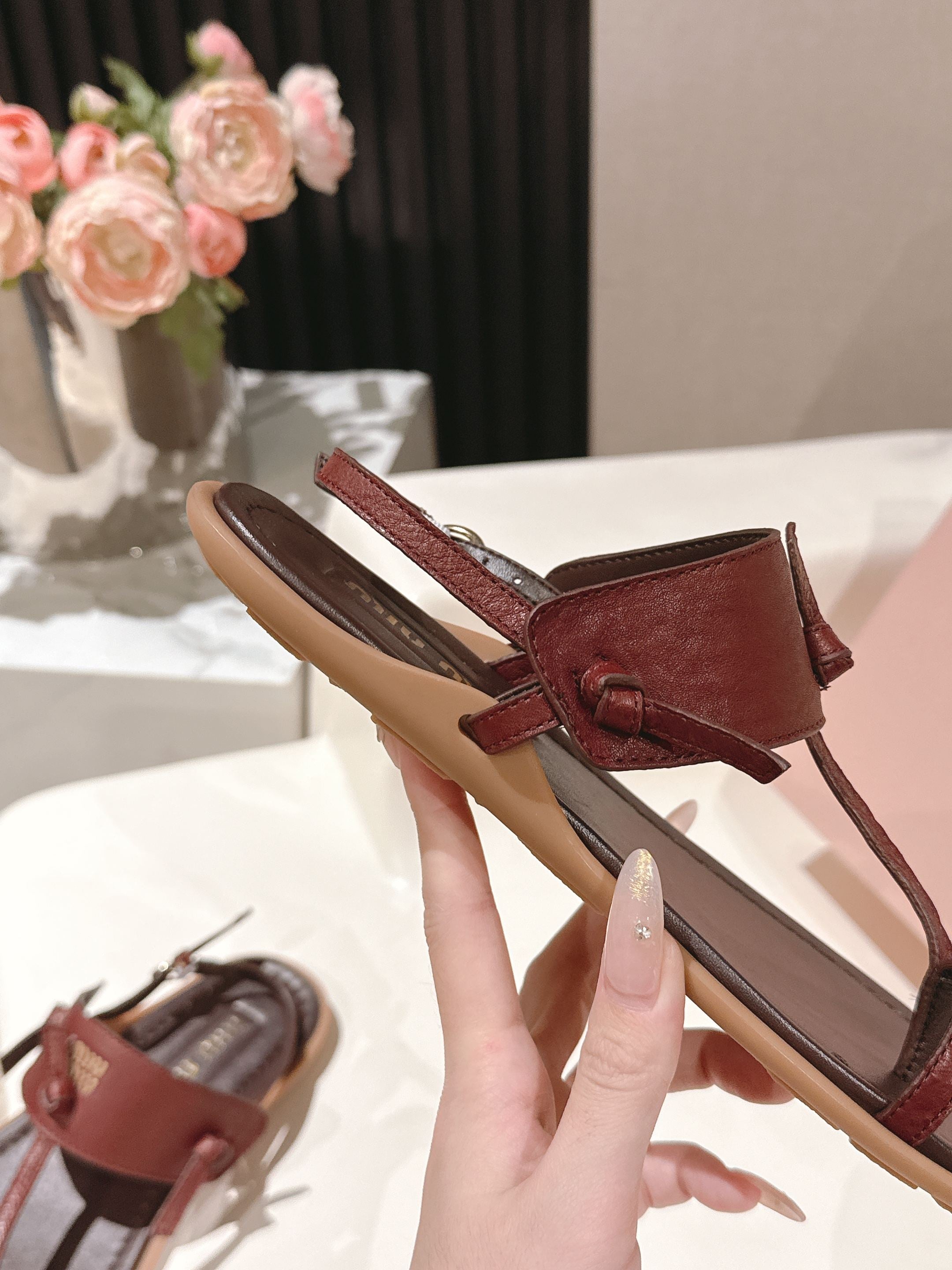 Miu Miu 2026 Sandal with Strap Red Chocolate Leather 620680