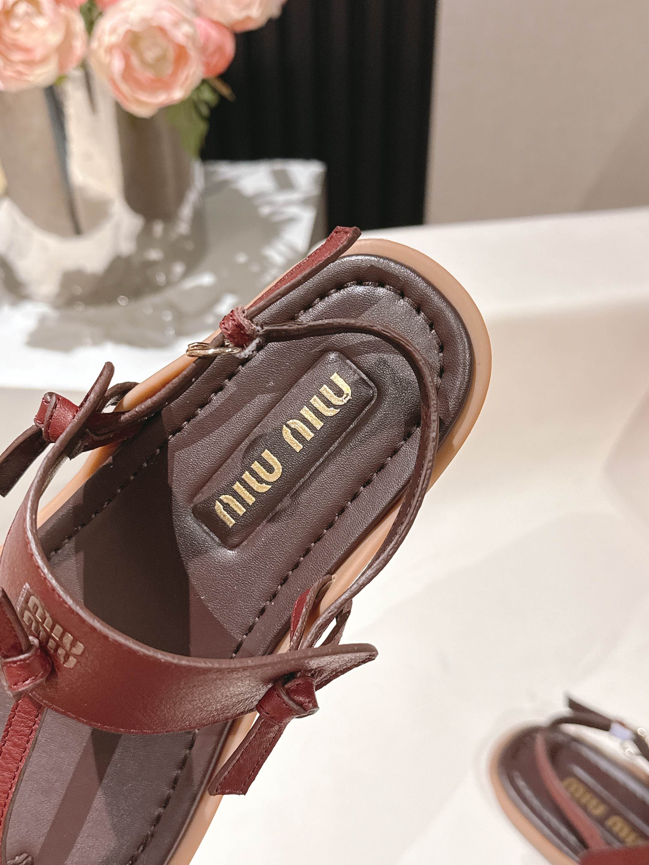 Miu Miu 2026 Sandal with Strap Red Chocolate Leather 620680