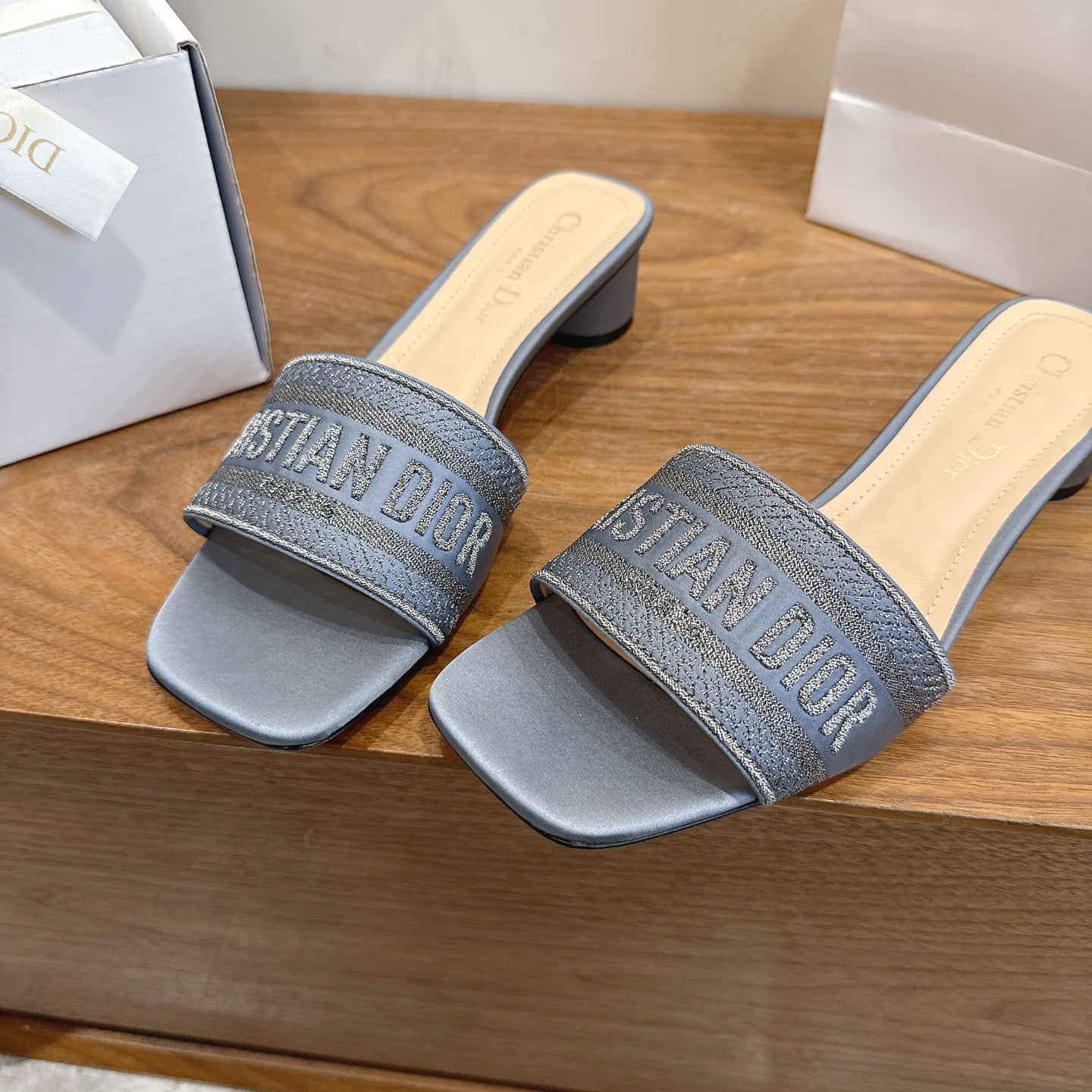 Dior 2026 Dway Heeled Slide Sandals 35mm Fabric Leather 911190