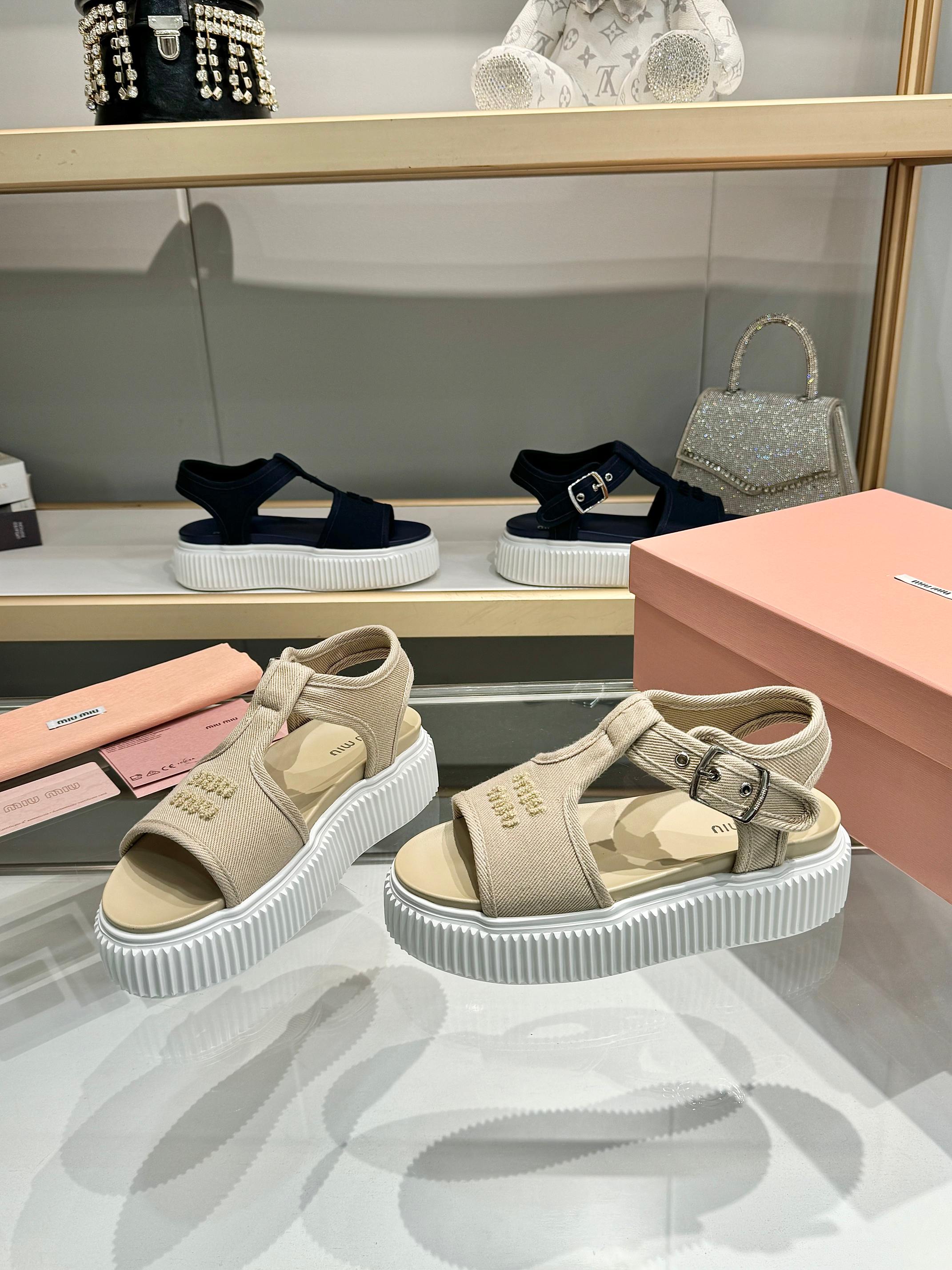 Miumiu 2026 Platform Sandals Fabric Leather 935741