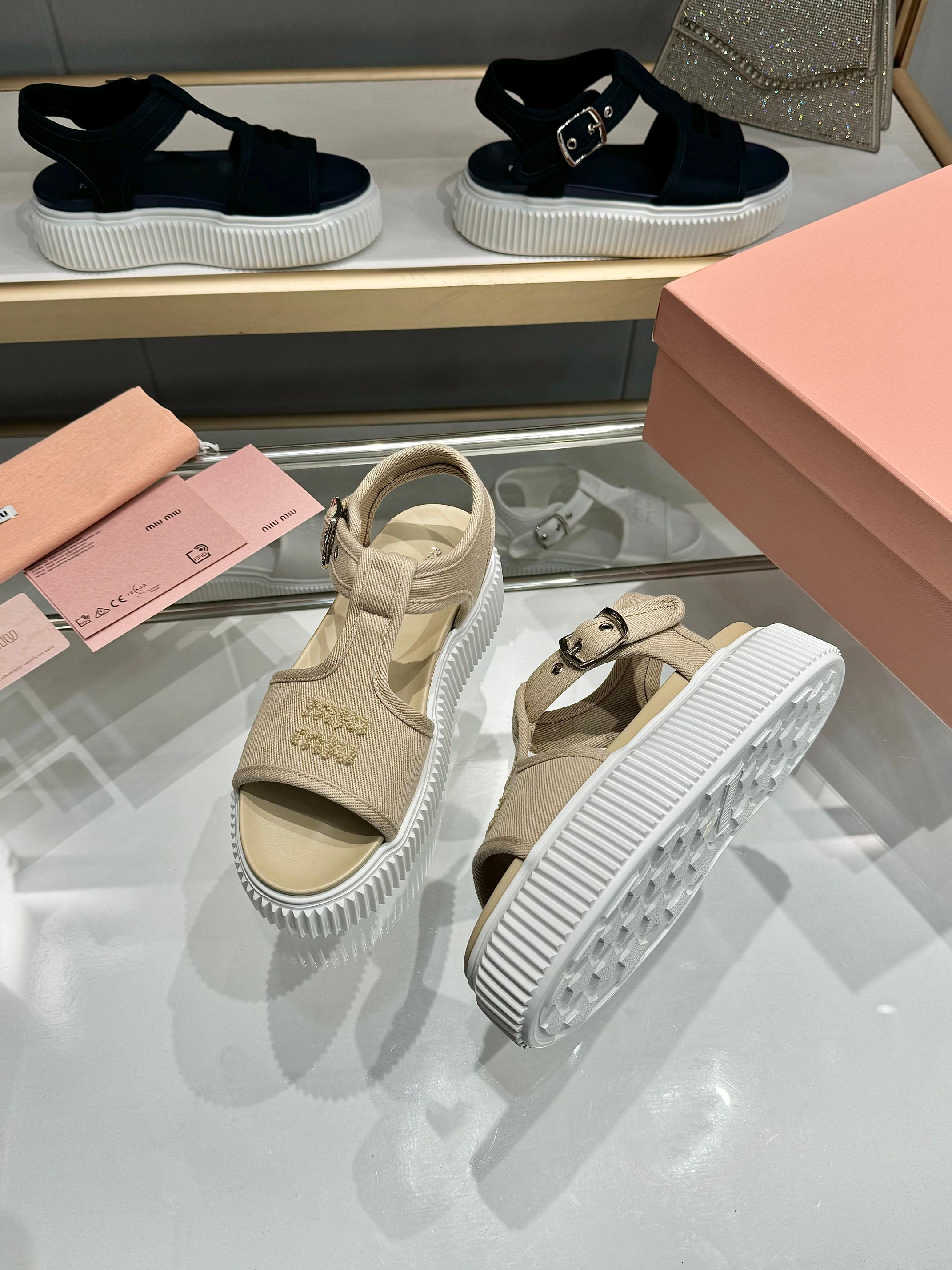Miumiu 2026 Platform Sandals Fabric Leather 935741