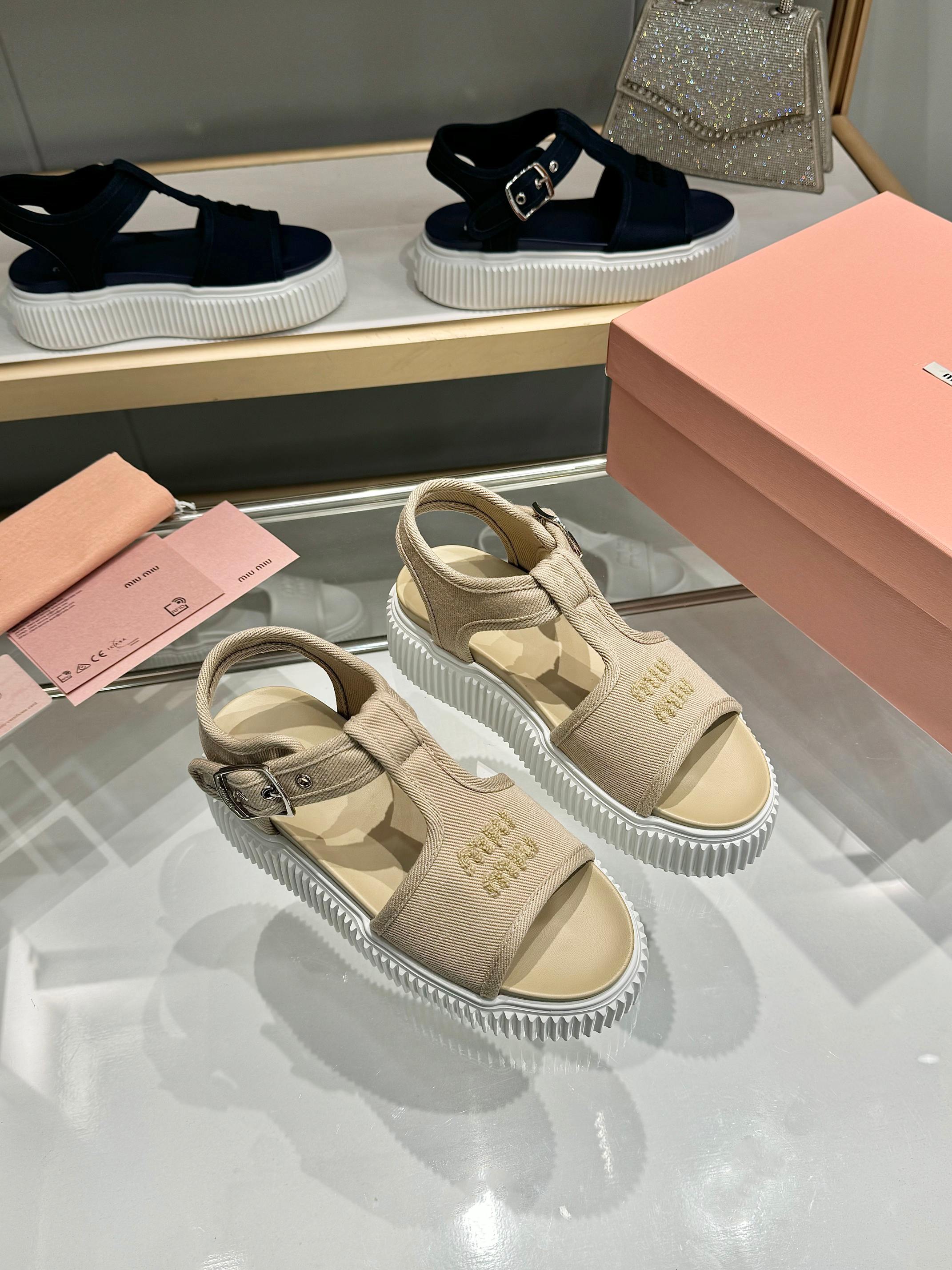 Miumiu 2026 Platform Sandals Fabric Leather 935741