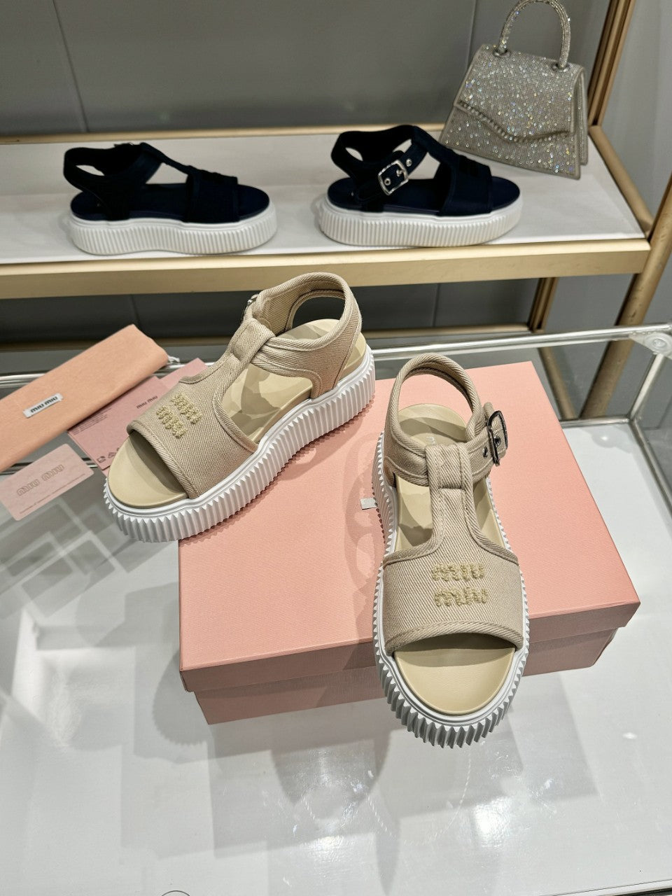 Miumiu 2026 Platform Sandals Fabric Leather 935741