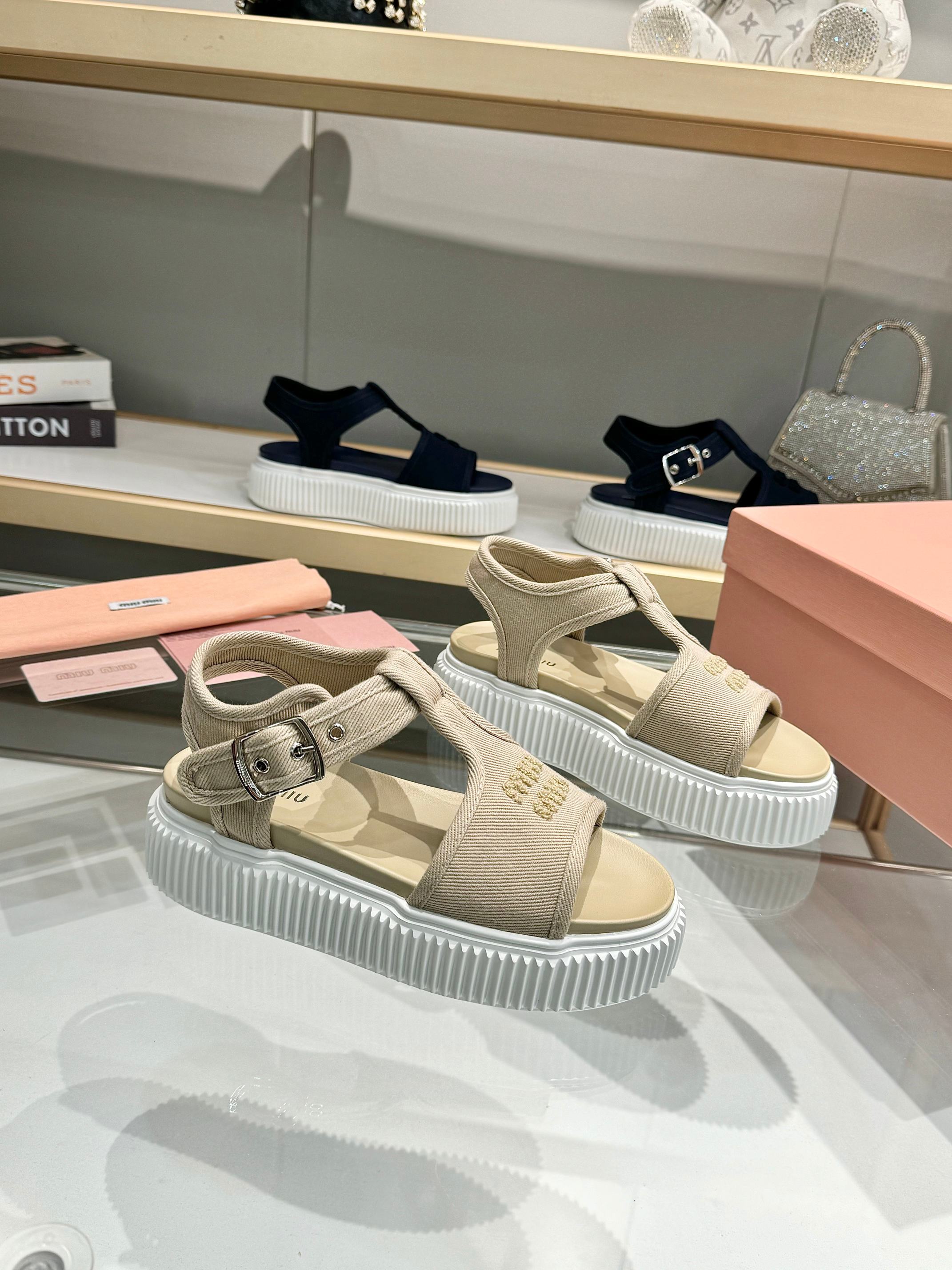 Miumiu 2026 Platform Sandals Fabric Leather 935741