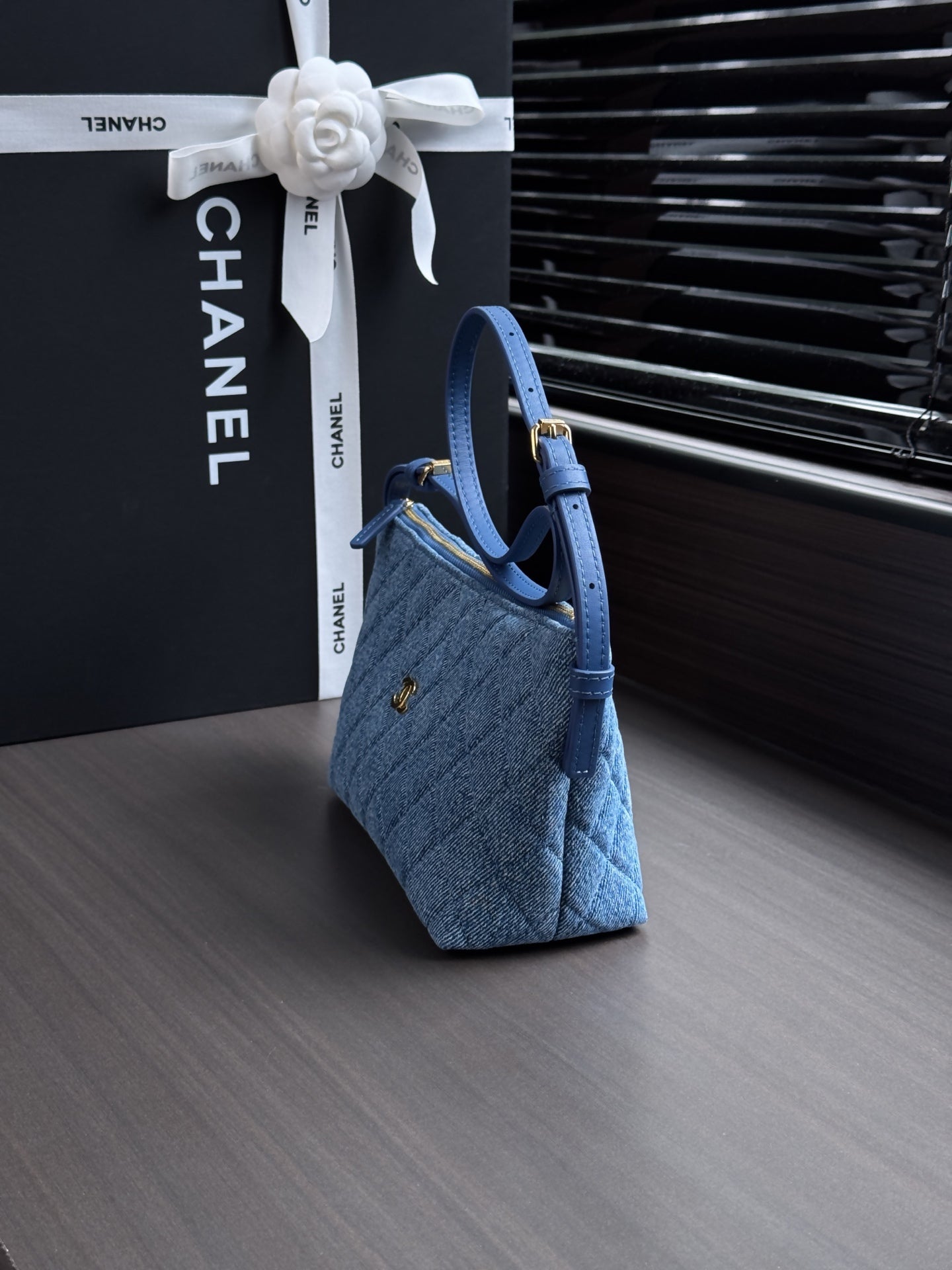 Chanel 2026 Clutch Bag 26cm Blue Denim Leather