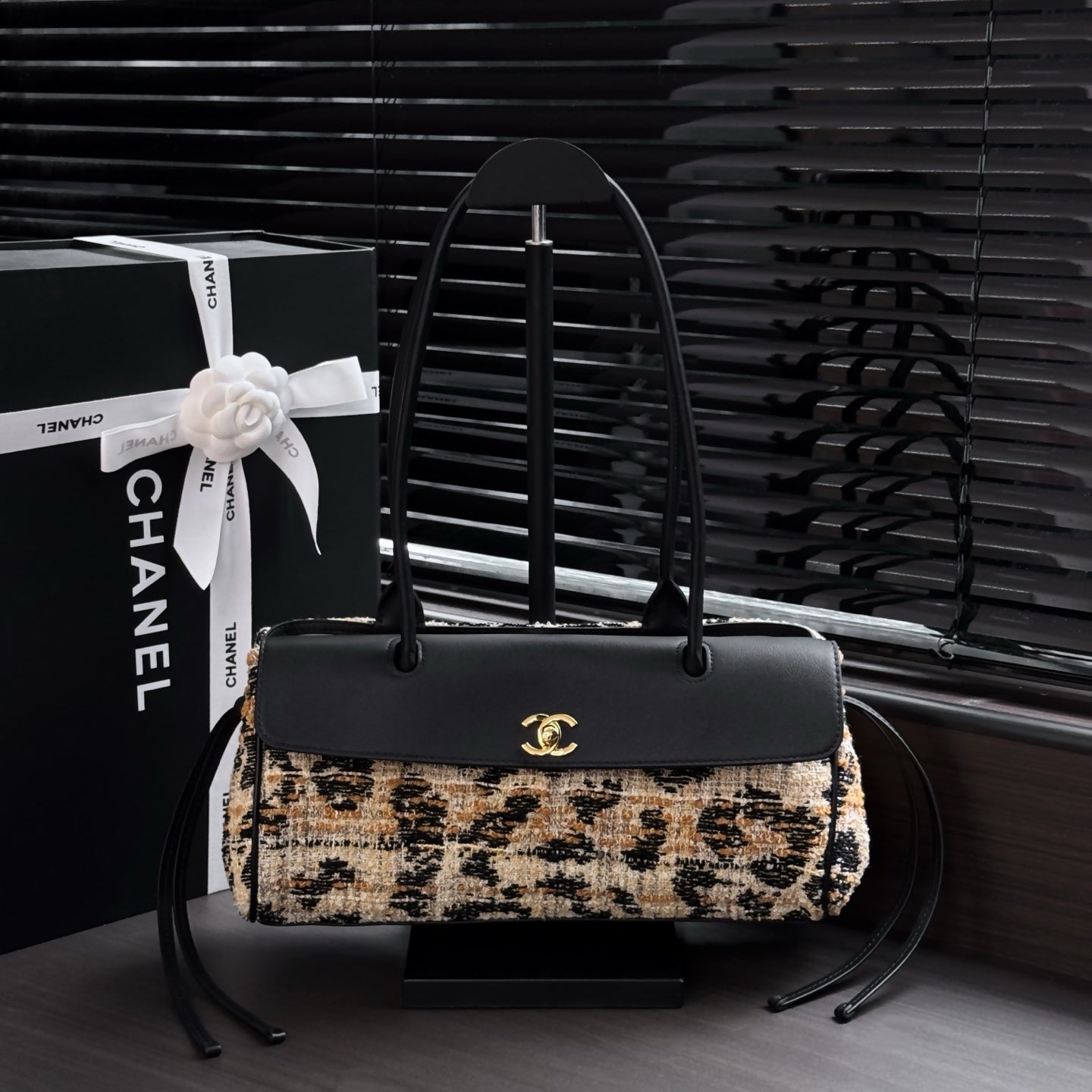 Chanel 2026 Leopard Print Baguette Bag Tweed Leather