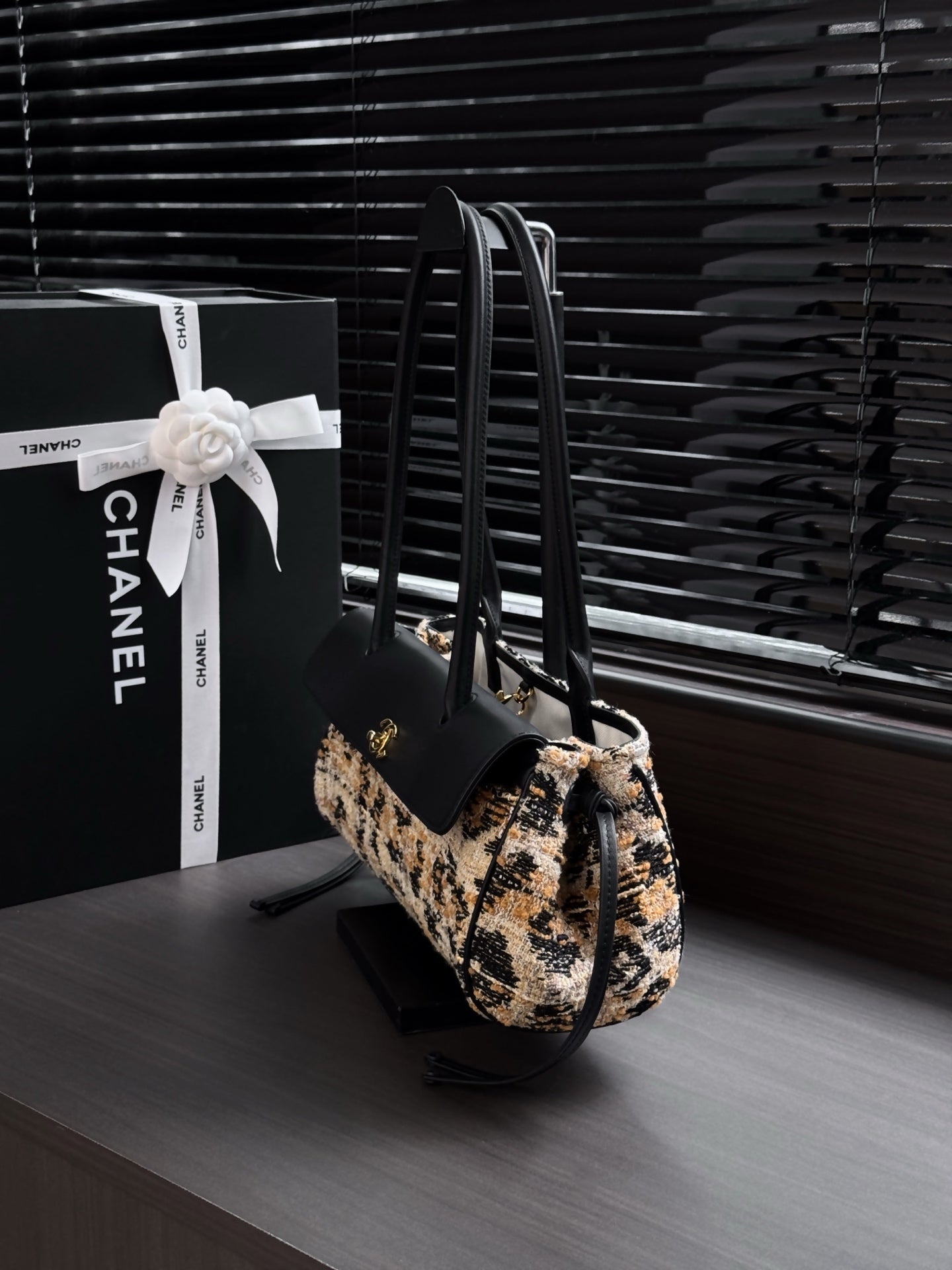 Chanel 2026 Leopard Print Baguette Bag Tweed Leather