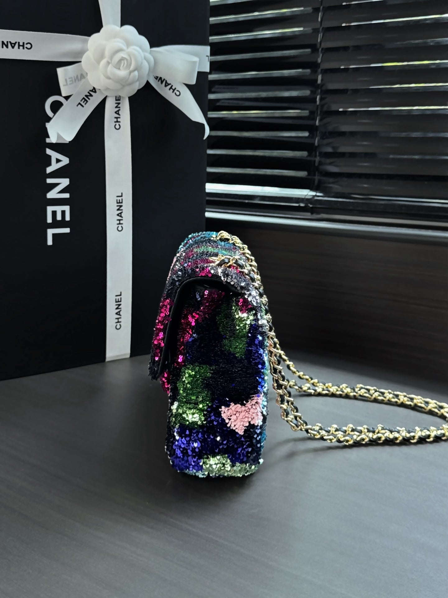 Chanel 2026 Flap Bag Black Mix Colors Sequin Leather 387779
