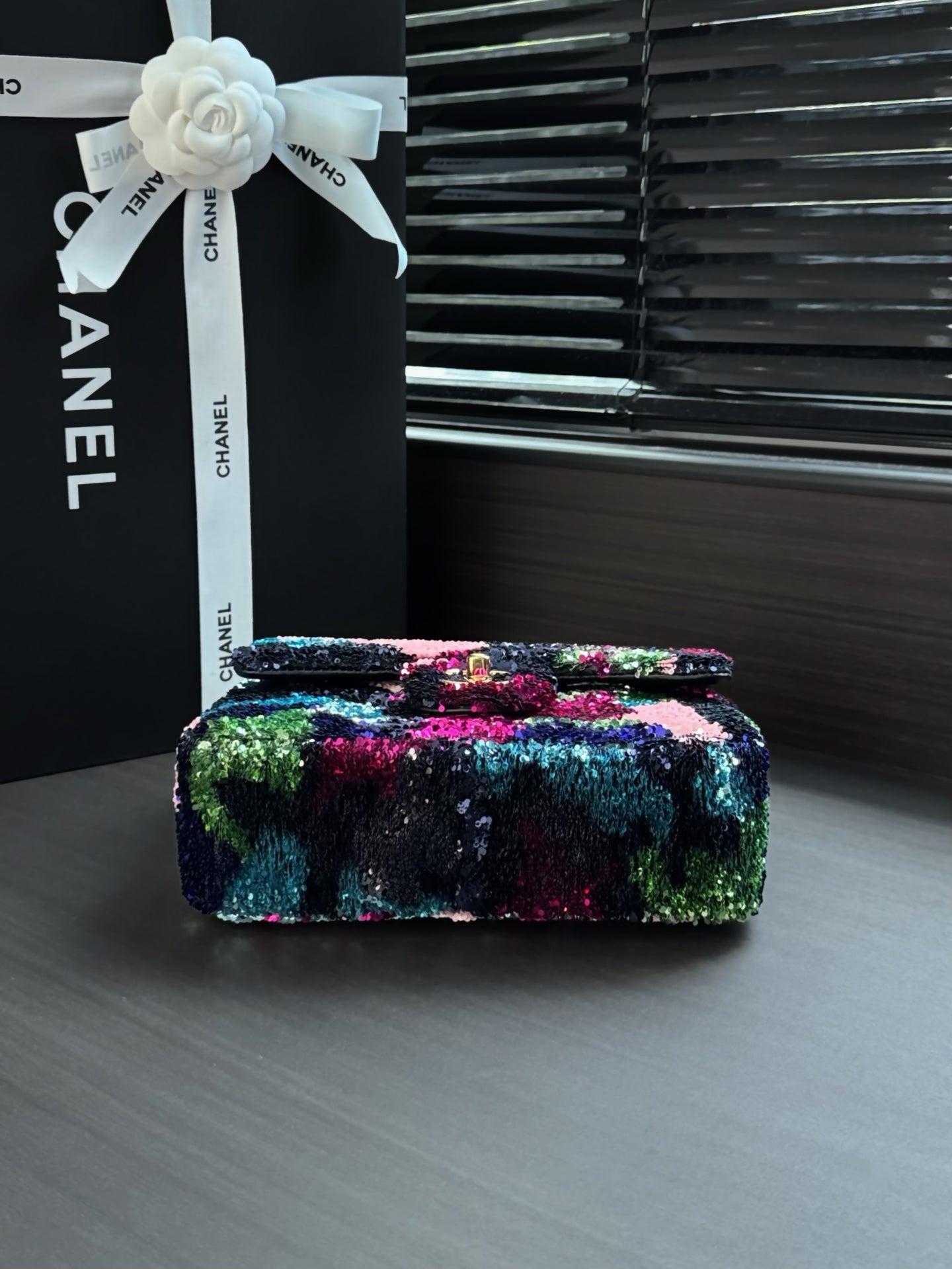 Chanel 2026 Flap Bag Black Mix Colors Sequin Leather 387779