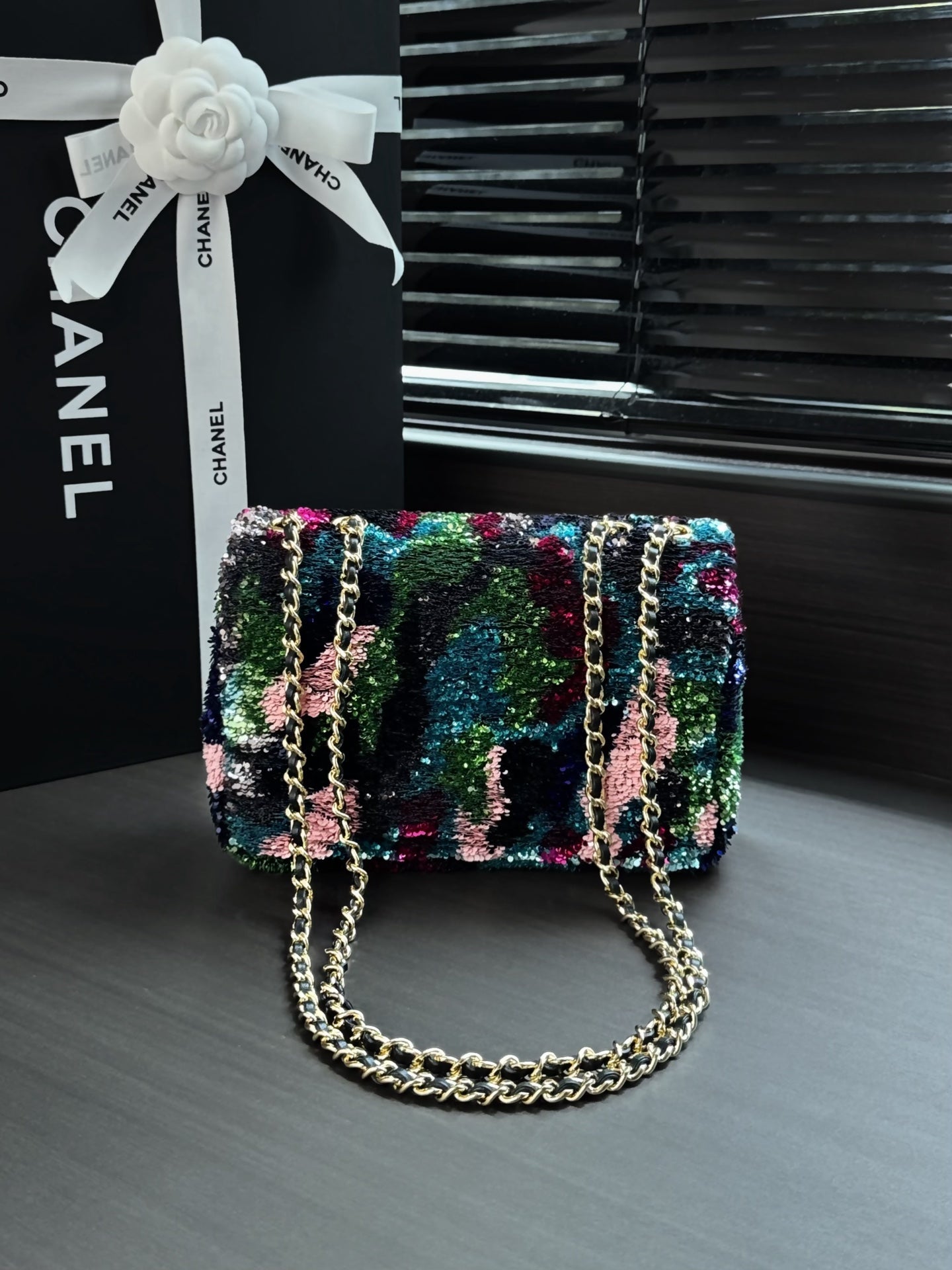Chanel 2026 Flap Bag Black Mix Colors Sequin Leather 387779