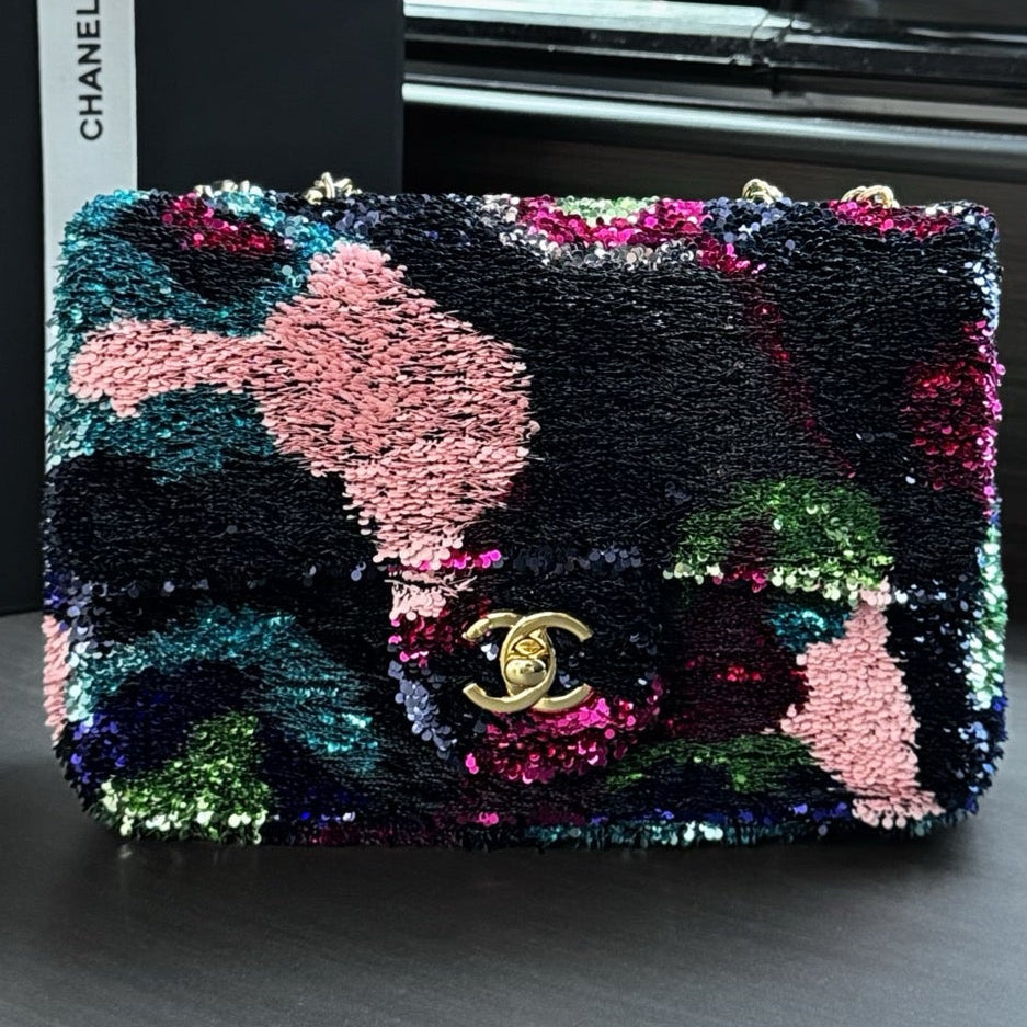 Chanel 2026 Flap Bag Black Mix Colors Sequin Leather 387779