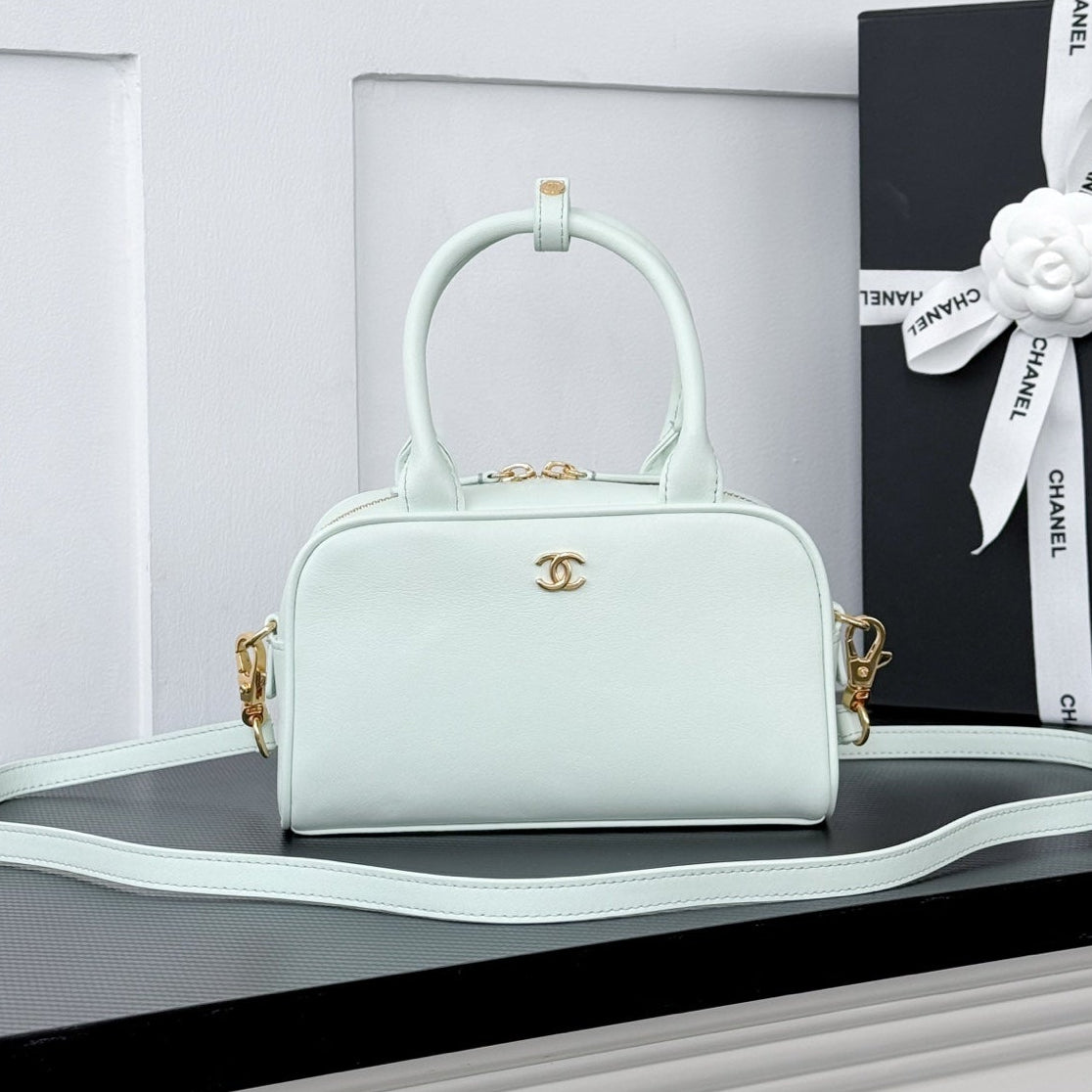 Chanel 2026 Strap Clutch Bag Mint Green Gold Hardware Leather