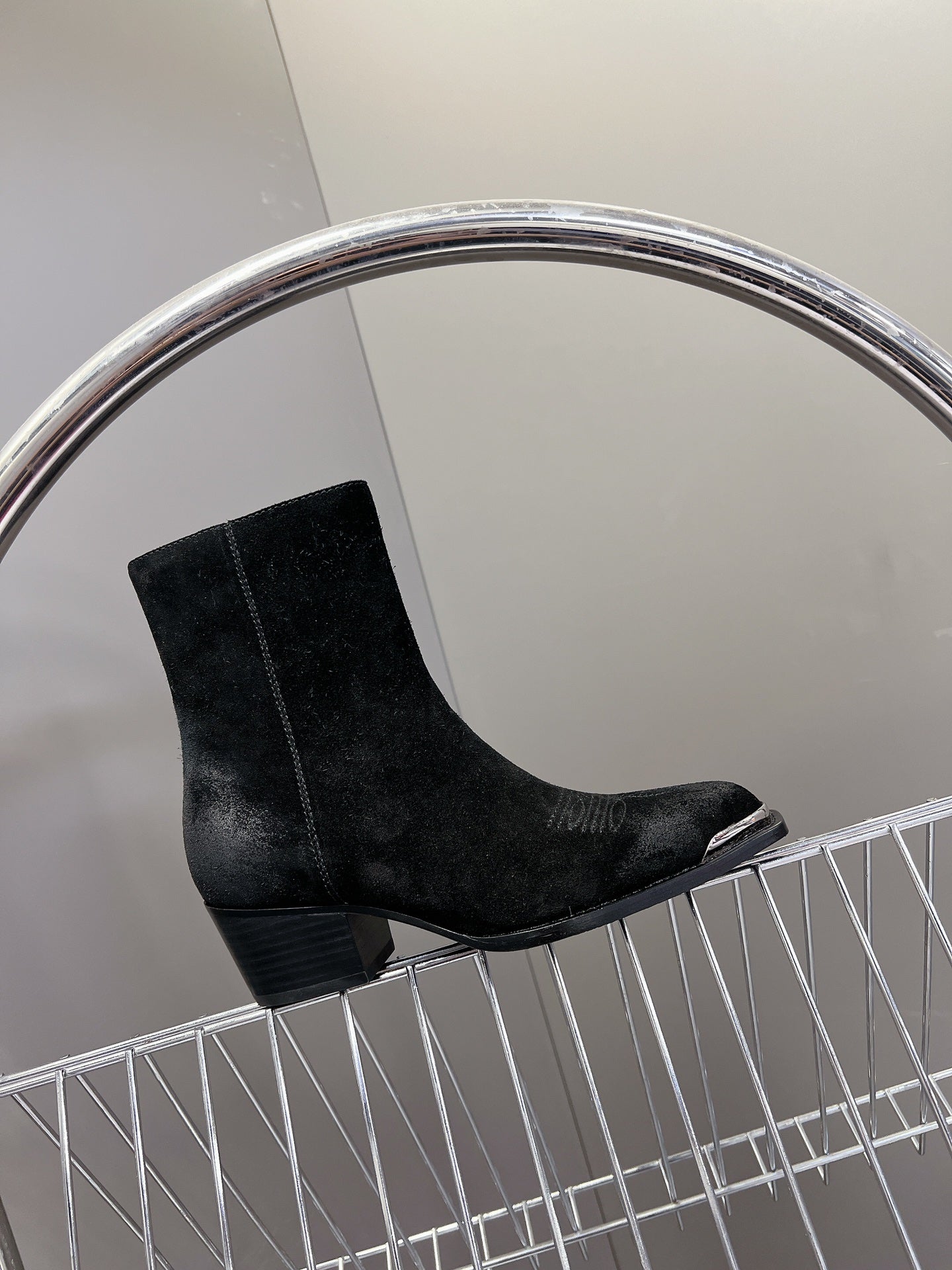 CELINE 25 Cowboy Boots Black Suede 434418