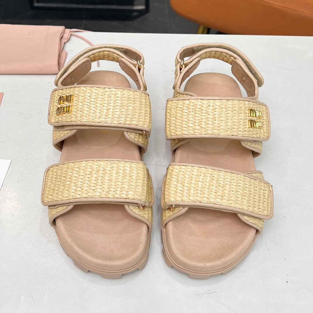Miumiu 2026 Velcro Sandals Raffia Fiber 935597
